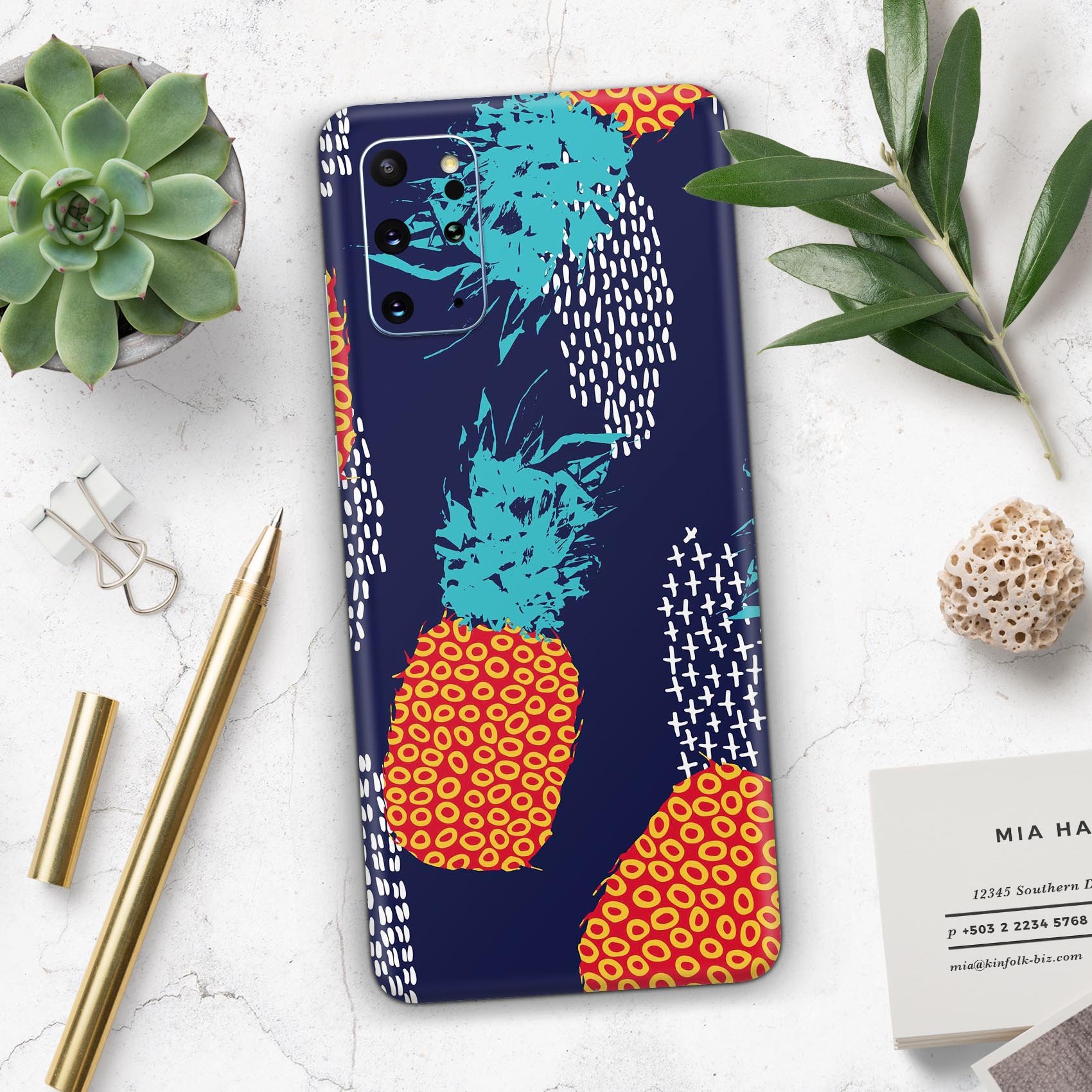 Retro Summer Pineapple skin kit for Samsung Galaxy S-Series, featuring vibrant pineapple design on premium vinyl.