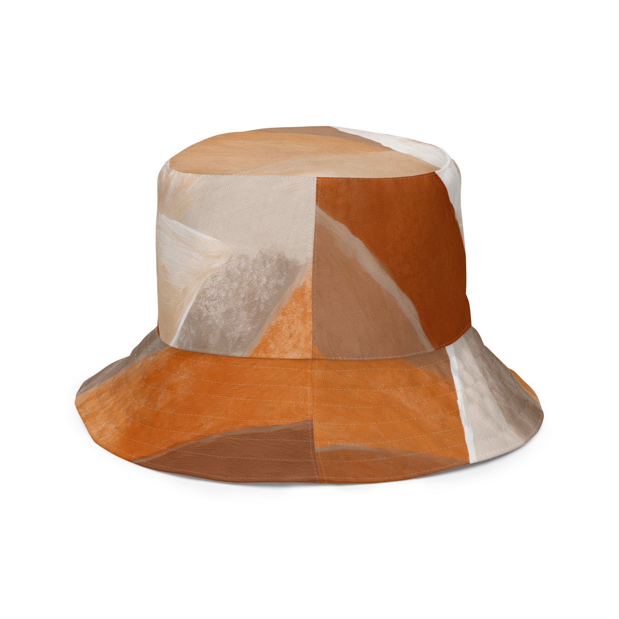 Reversible bucket hat featuring a vibrant boho watercolor print, showcasing multicolor abstract patterns suitable for both men and women.