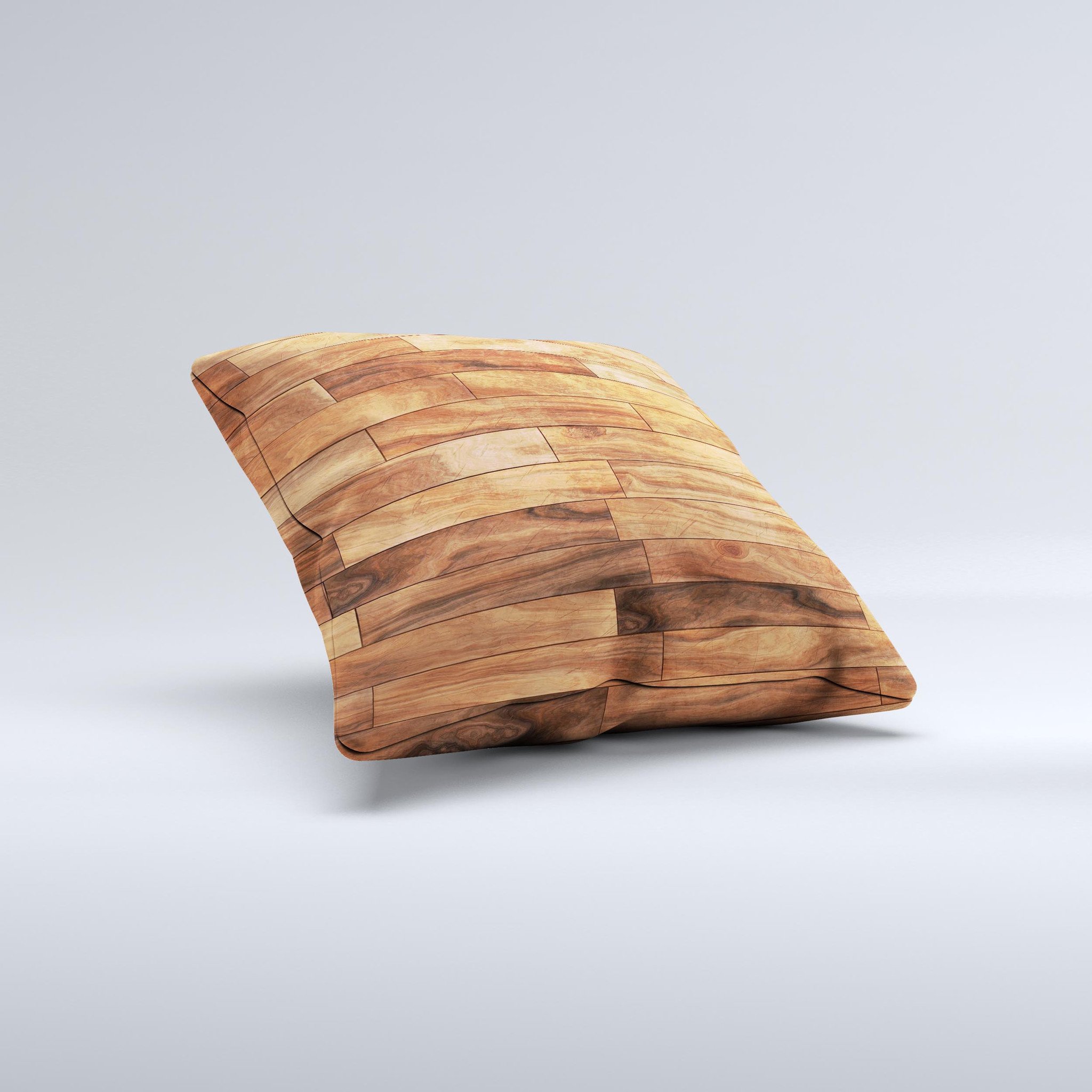 Rich Wood Planks Ink-Fuzed Decorative Throw Pillow showcasing a unique wood design, handcrafted in Virginia with high-quality fabric and filling.