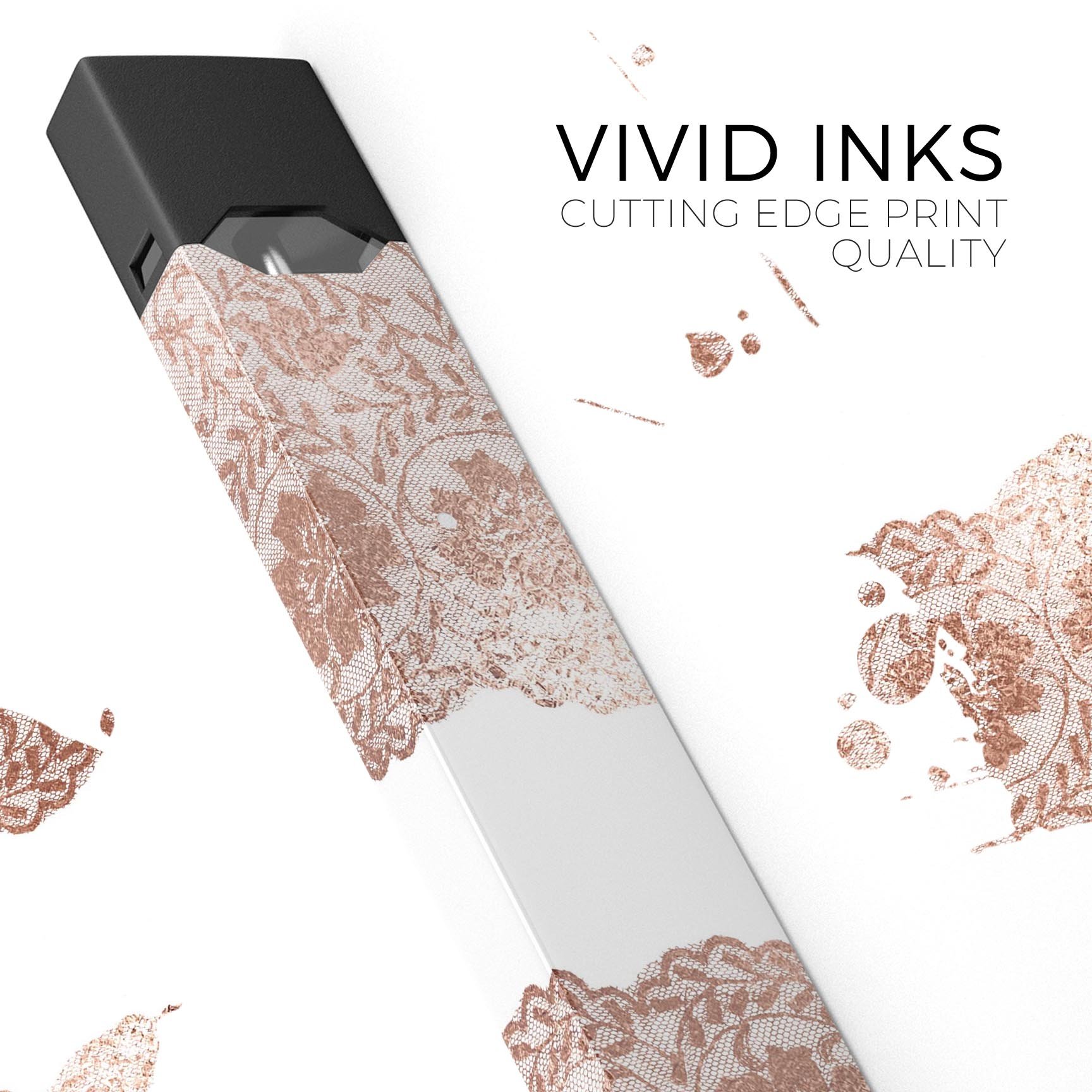 Rose Gold Lace Pattern skin wrap for JUUL vaping device, showcasing intricate lace design and premium finish.