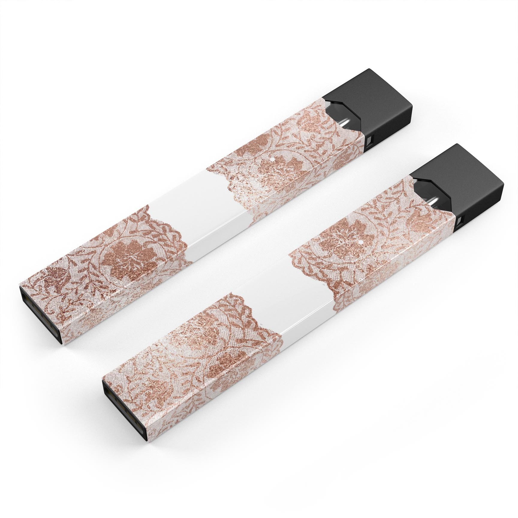 Rose Gold Lace Pattern skin wrap for JUUL vaping device, showcasing intricate lace design and premium finish.