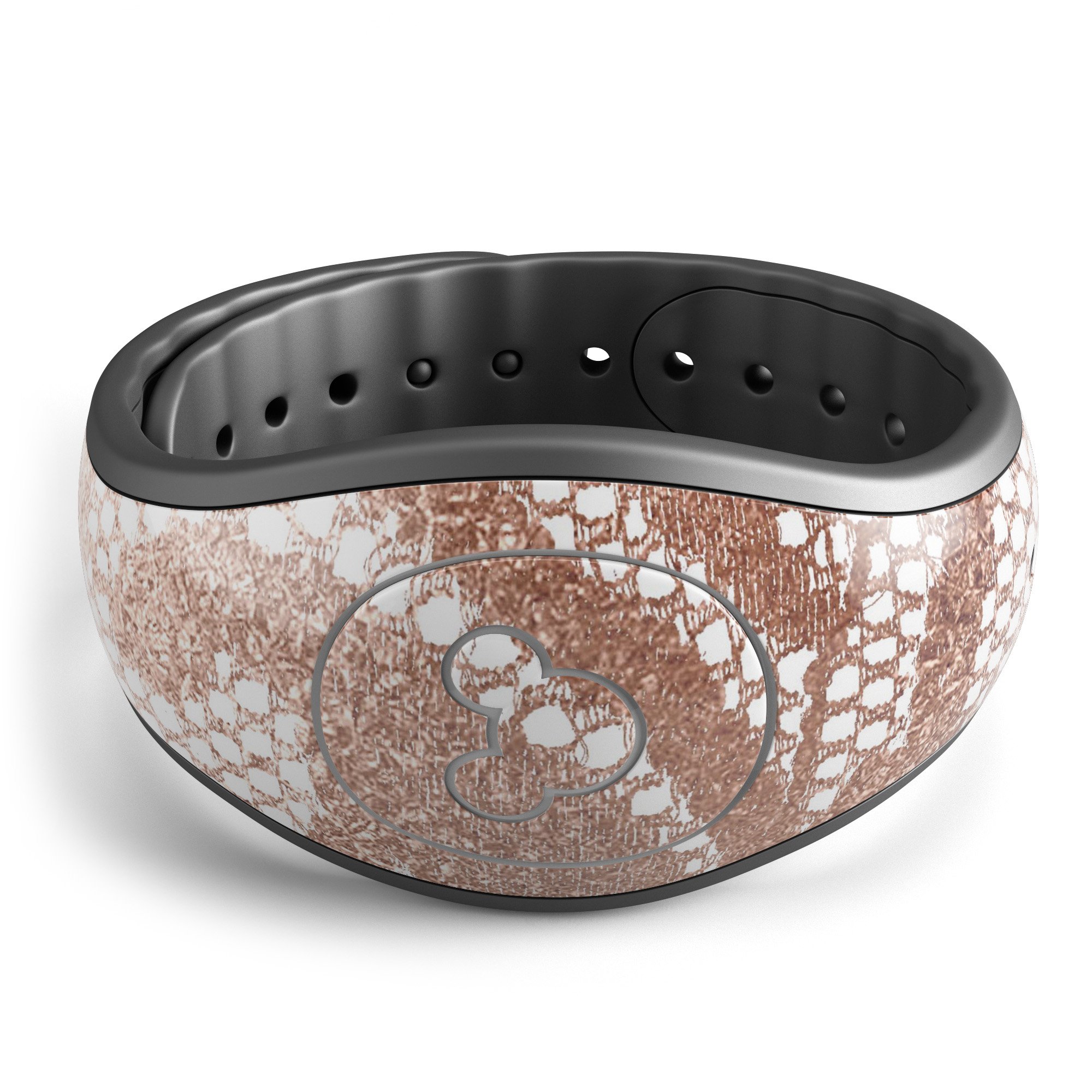 Rose Gold Lace Pattern decal skin wrap kit for Disney Magic Band, showcasing intricate lace design and high-quality finish.