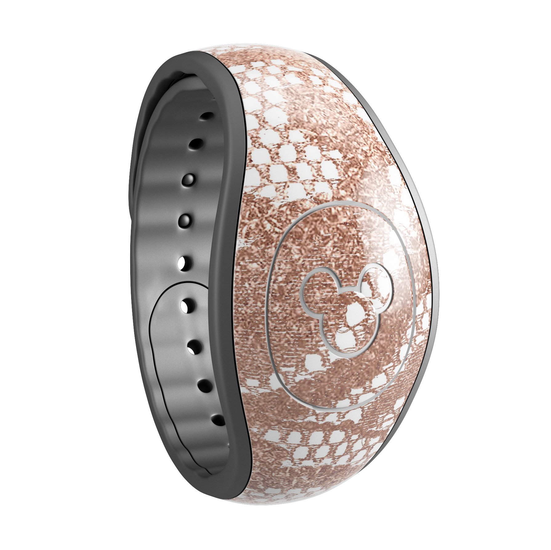Rose Gold Lace Pattern decal skin wrap kit for Disney Magic Band, showcasing intricate lace design and high-quality finish.