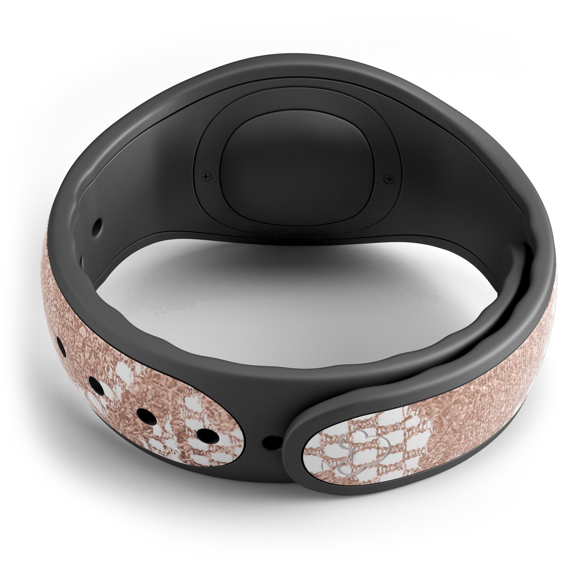 Rose Gold Lace Pattern decal skin wrap kit for Disney Magic Band, showcasing intricate lace design and high-quality finish.