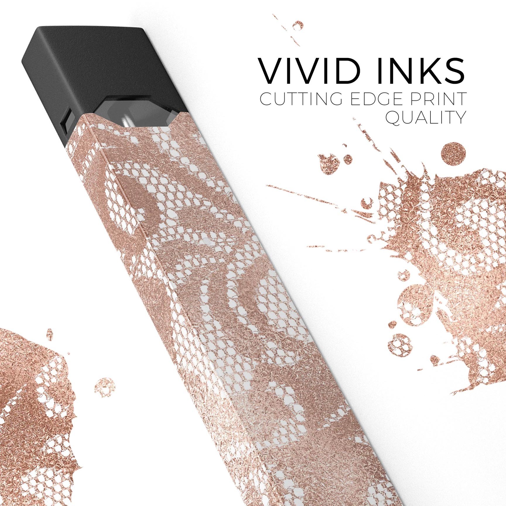 Rose Gold Lace Pattern skin wrap for JUUL vaping device, showcasing intricate lace design and premium finish.