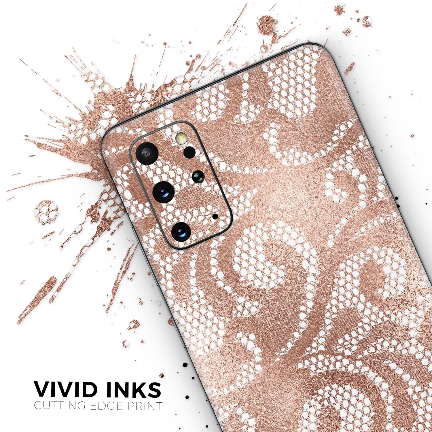 Rose Gold Lace Pattern Skin-Kit for Samsung Galaxy S-Series, showcasing intricate lace design on a sleek vinyl surface.