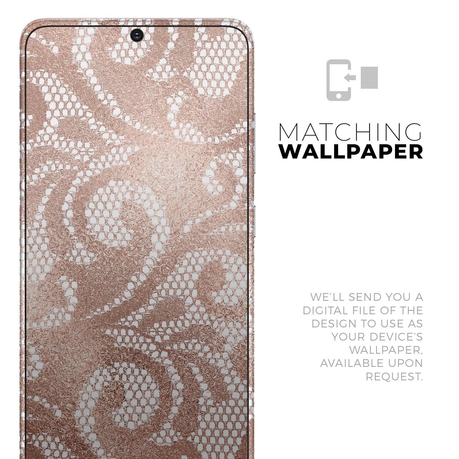 Rose Gold Lace Pattern Skin-Kit for Samsung Galaxy S-Series, showcasing intricate lace design on a sleek vinyl surface.