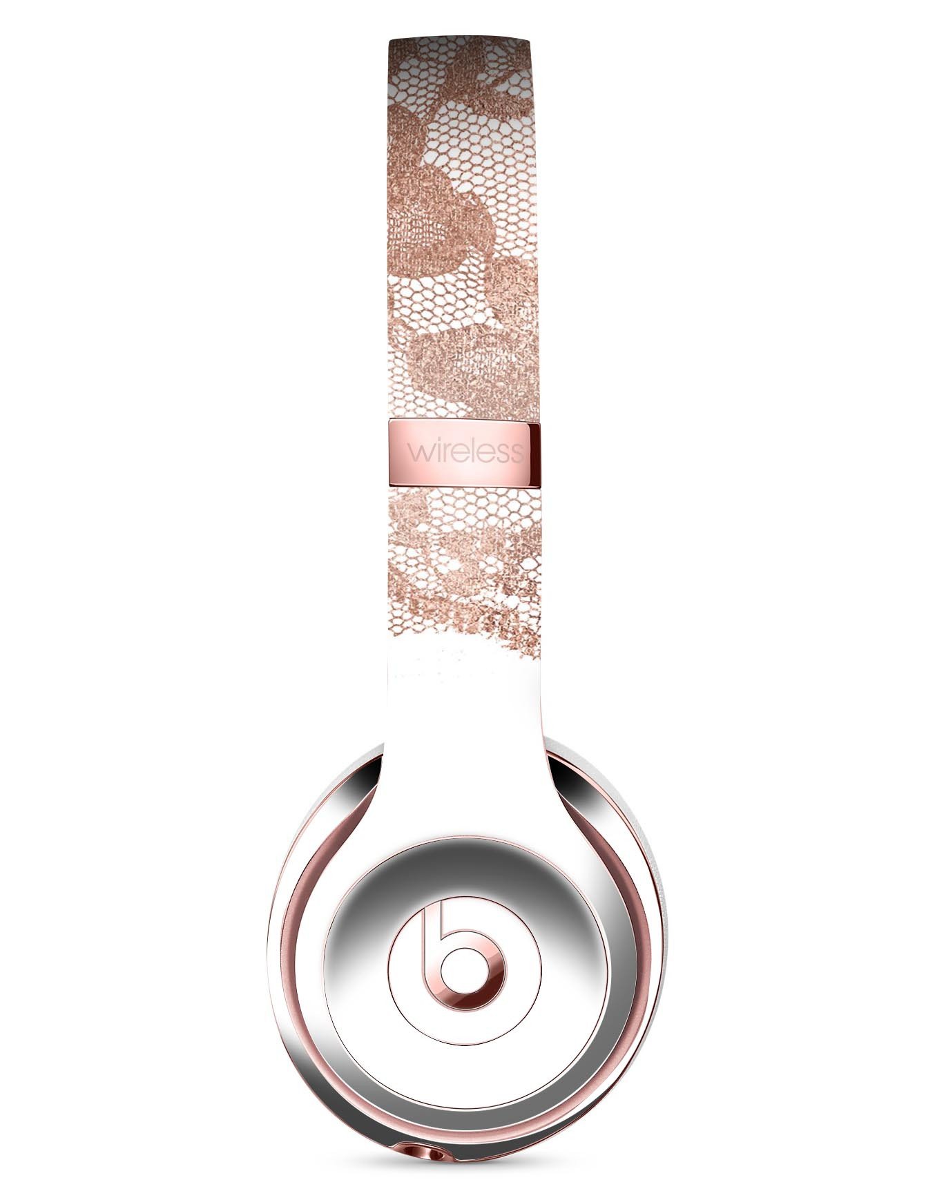 Rose Gold Lace Pattern Skin Kit for Beats by Dre Solo 3 Wireless Headphones, showcasing a stylish design with protective features.