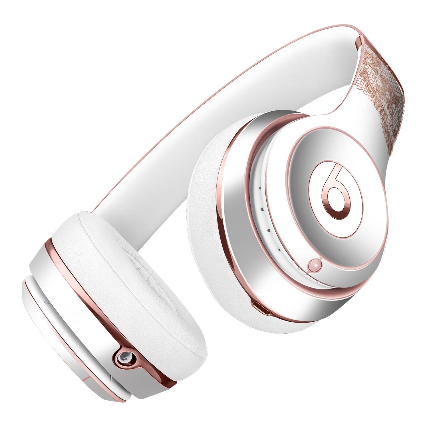 Rose Gold Lace Pattern Skin Kit for Beats by Dre Solo 3 Wireless Headphones, showcasing a stylish design with protective features.