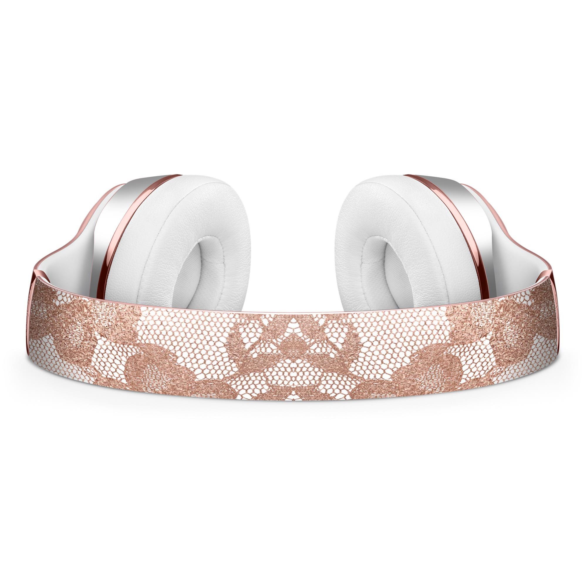 Rose Gold Lace Pattern Skin Kit for Beats by Dre Solo 3 Wireless Headphones, showcasing a stylish design with protective features.