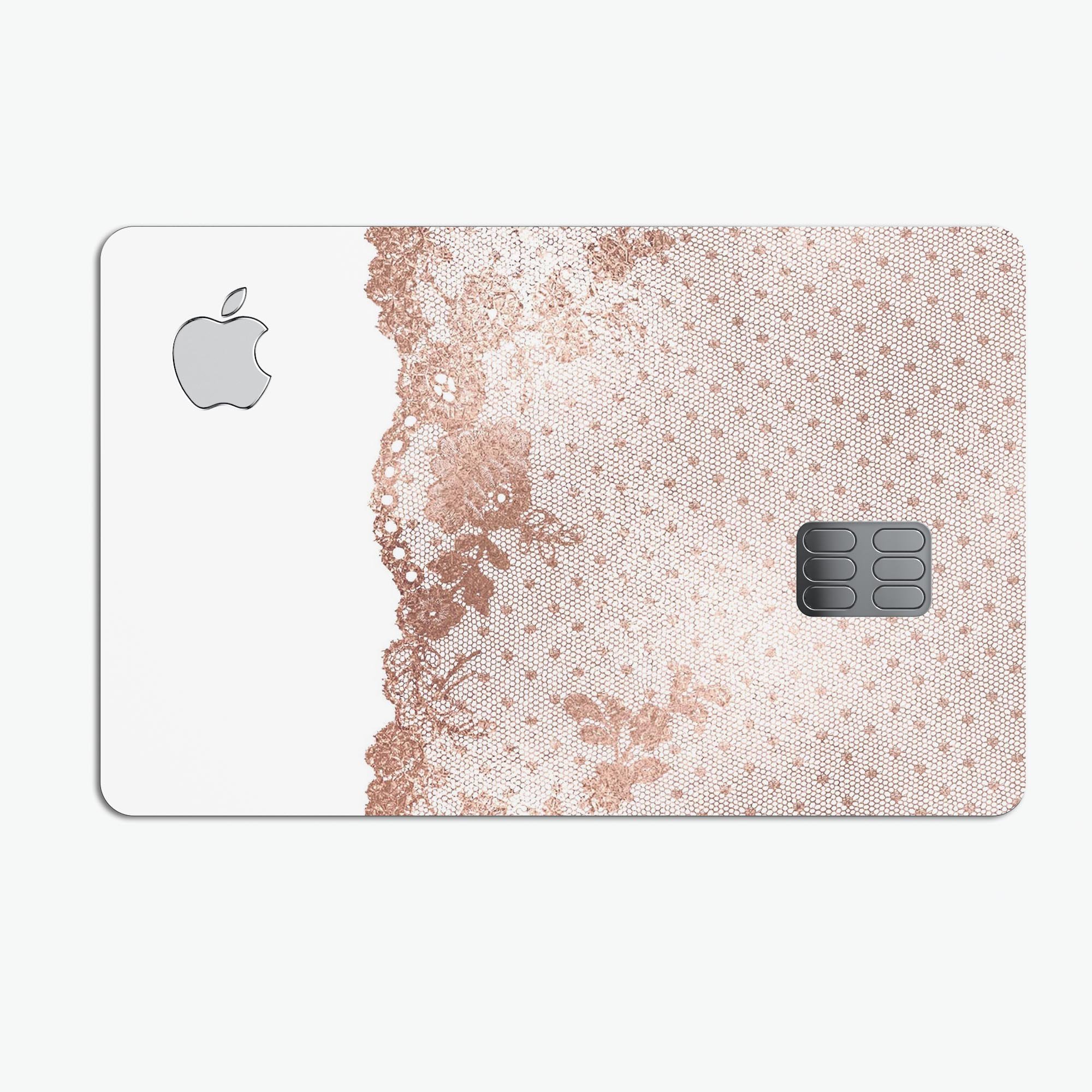 Rose Gold Lace Pattern skin decal for Apple Card, showcasing intricate lace design and premium finish.