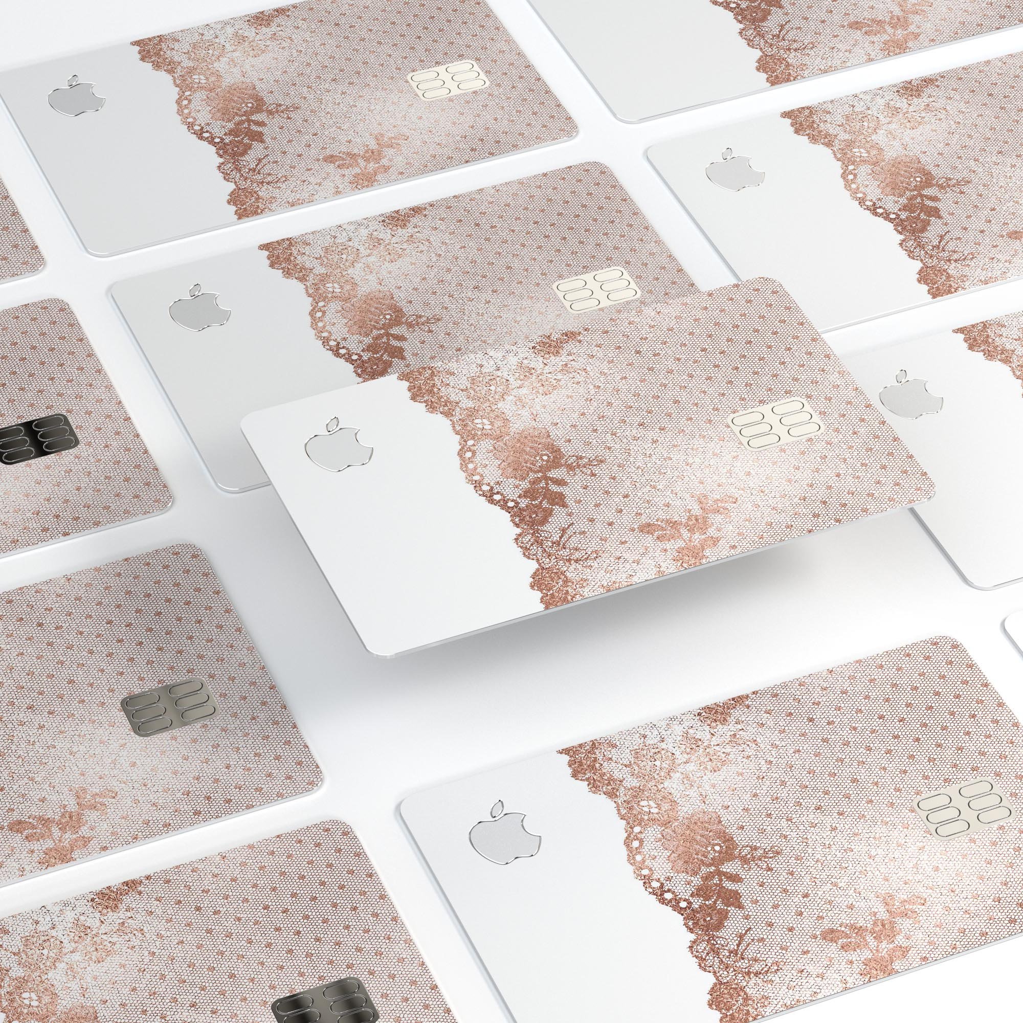 Rose Gold Lace Pattern skin decal for Apple Card, showcasing intricate lace design and premium finish.