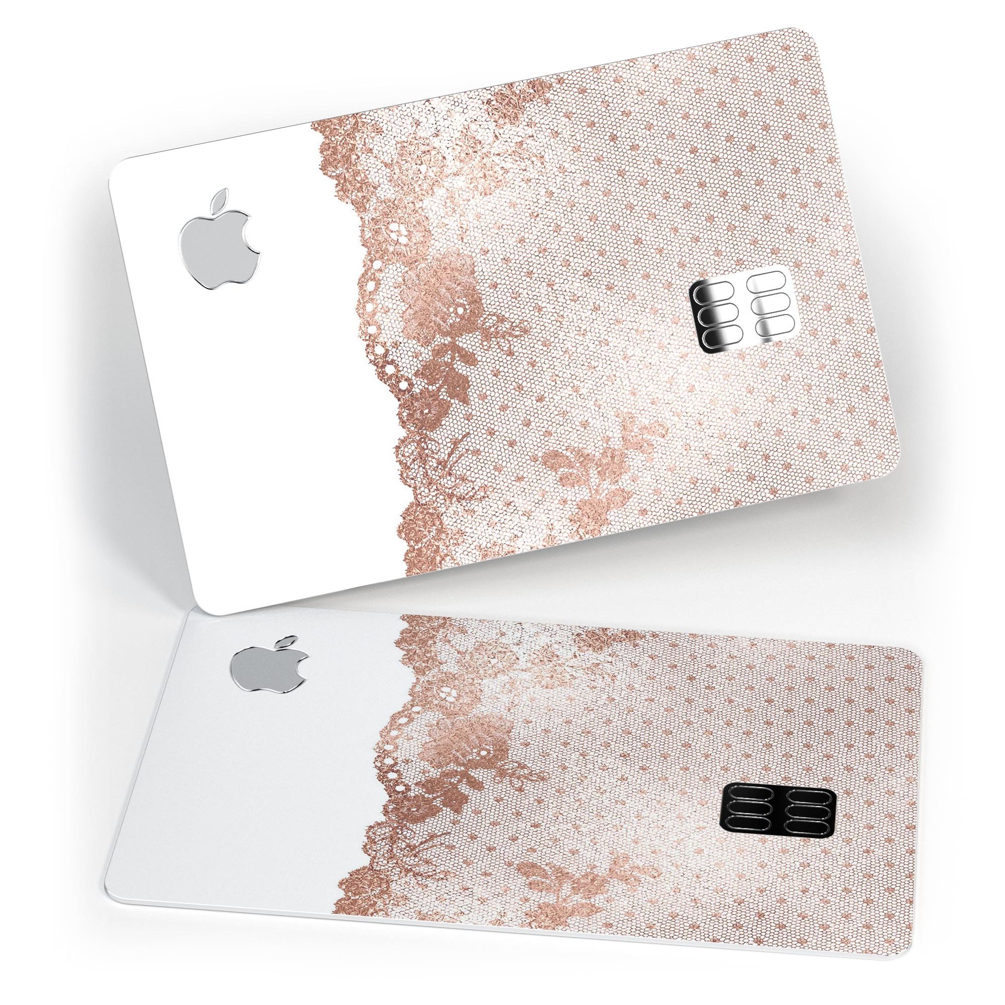 Rose Gold Lace Pattern skin decal for Apple Card, showcasing intricate lace design and premium finish.