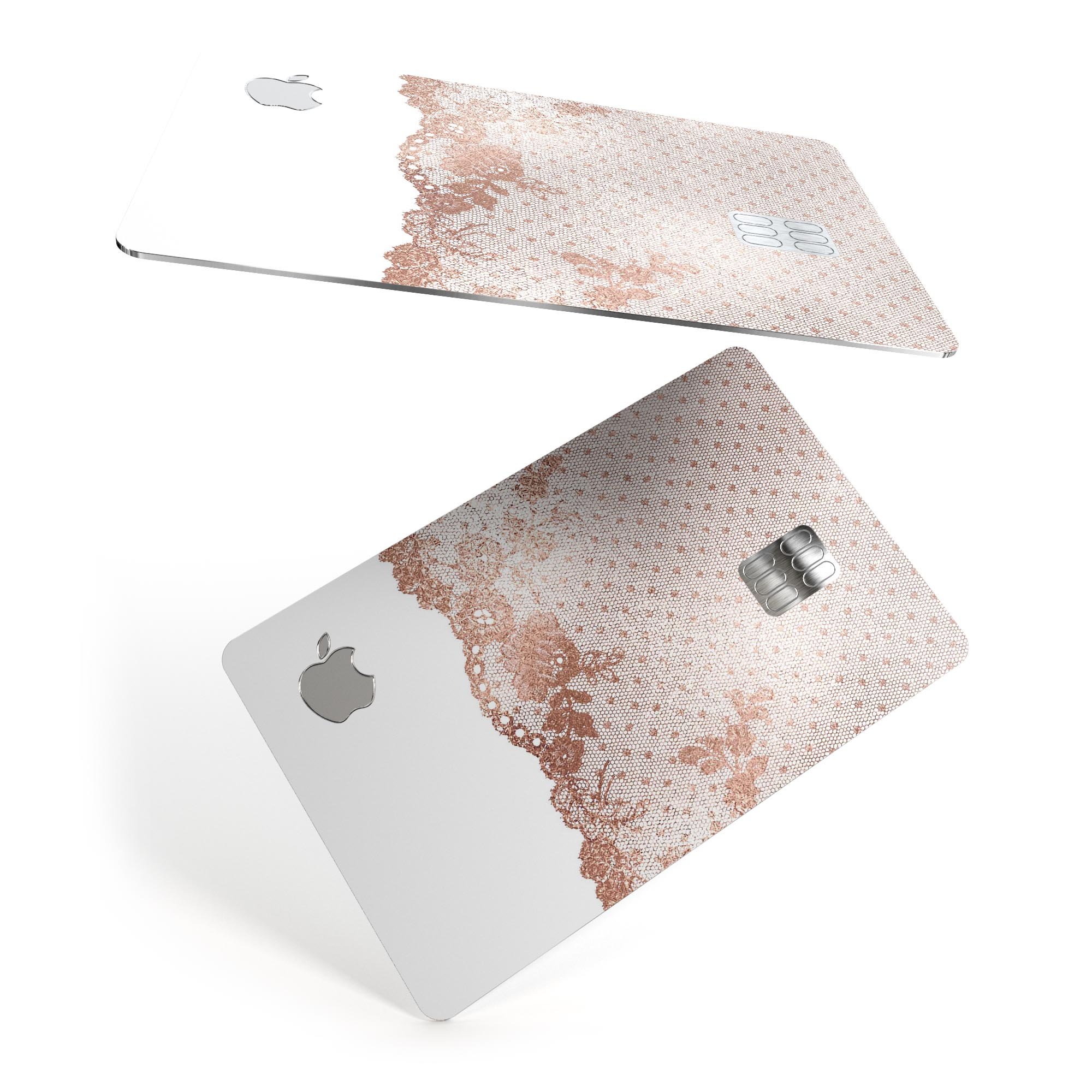 Rose Gold Lace Pattern skin decal for Apple Card, showcasing intricate lace design and premium finish.