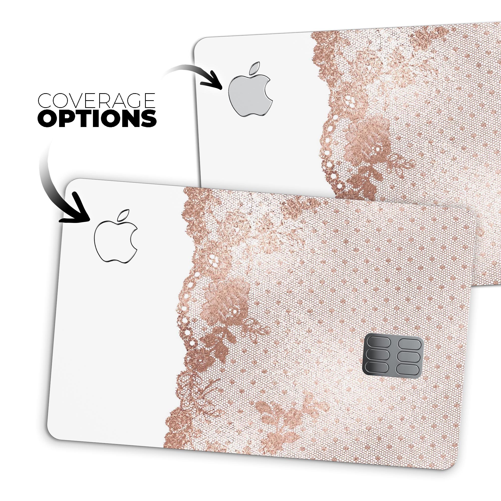 Rose Gold Lace Pattern skin decal for Apple Card, showcasing intricate lace design and premium finish.