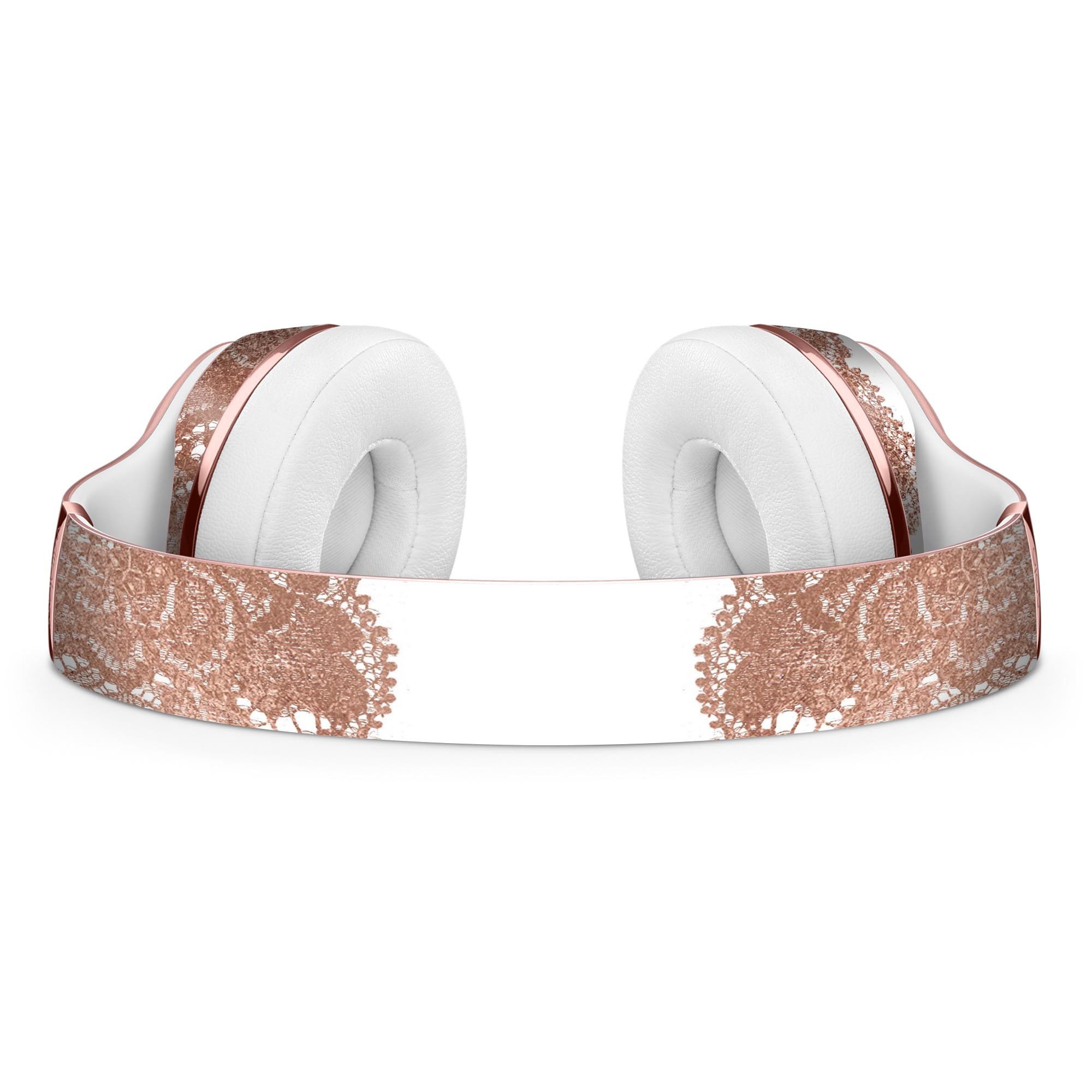 Rose Gold Lace Pattern Skin Kit for Beats by Dre Solo 3 Wireless Headphones, showcasing intricate lace design and premium vinyl material.