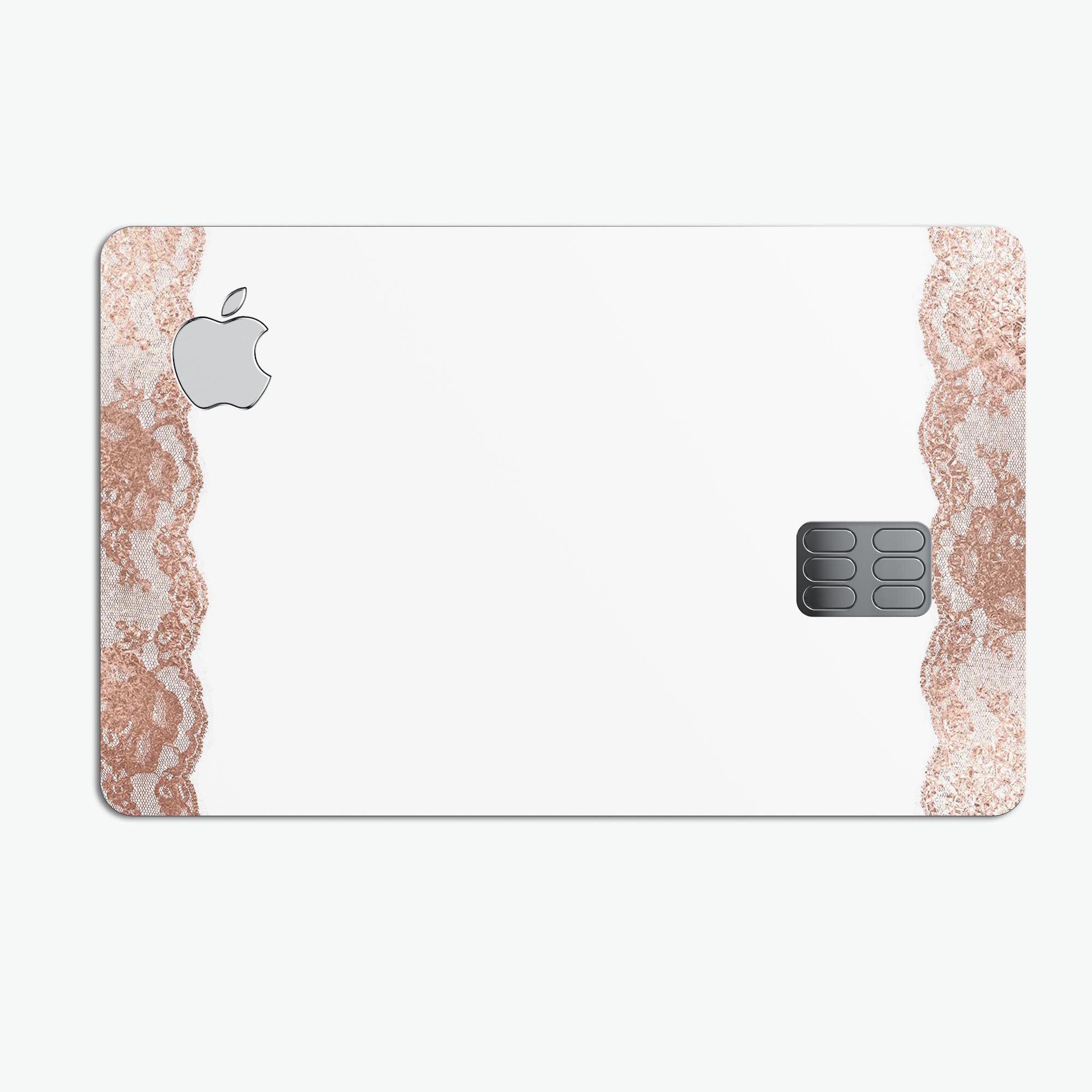 Rose Gold Lace Pattern 8 decal skin for Apple Card, showcasing intricate lace design and premium finish.