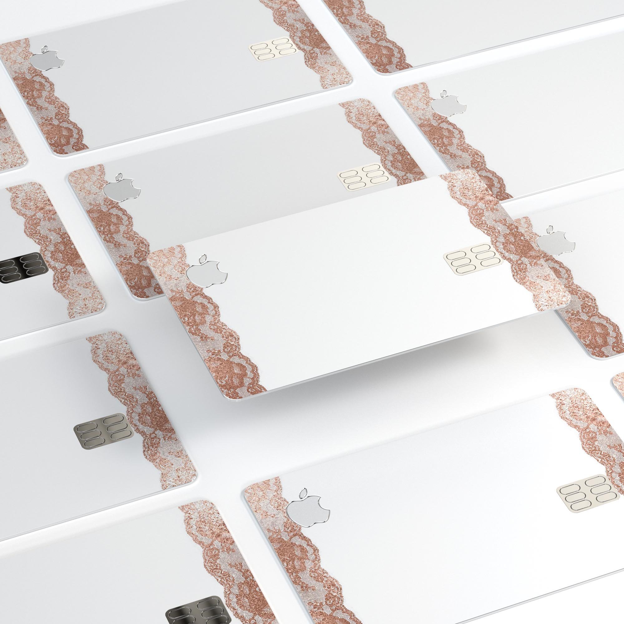 Rose Gold Lace Pattern 8 decal skin for Apple Card, showcasing intricate lace design and premium finish.