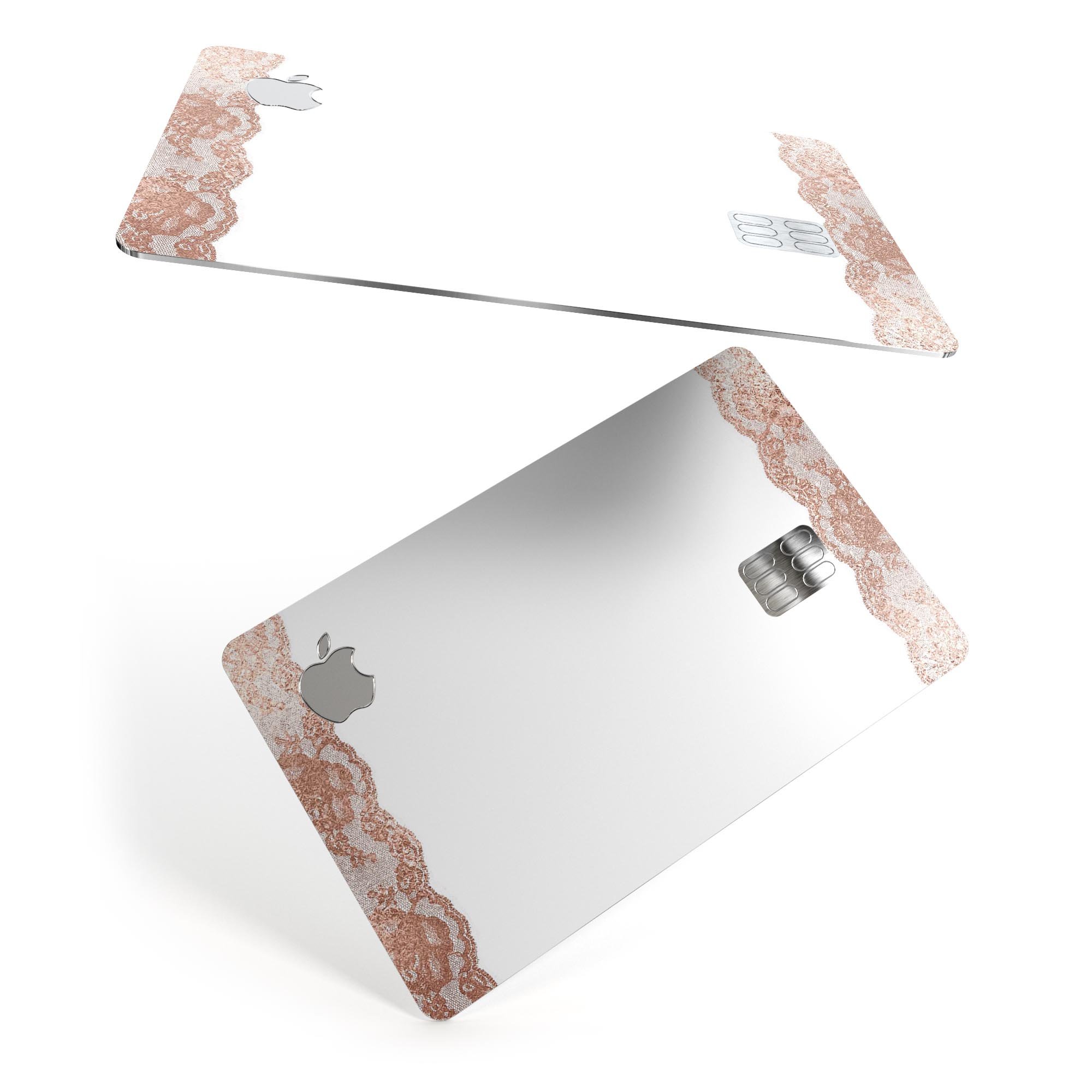 Rose Gold Lace Pattern 8 decal skin for Apple Card, showcasing intricate lace design and premium finish.