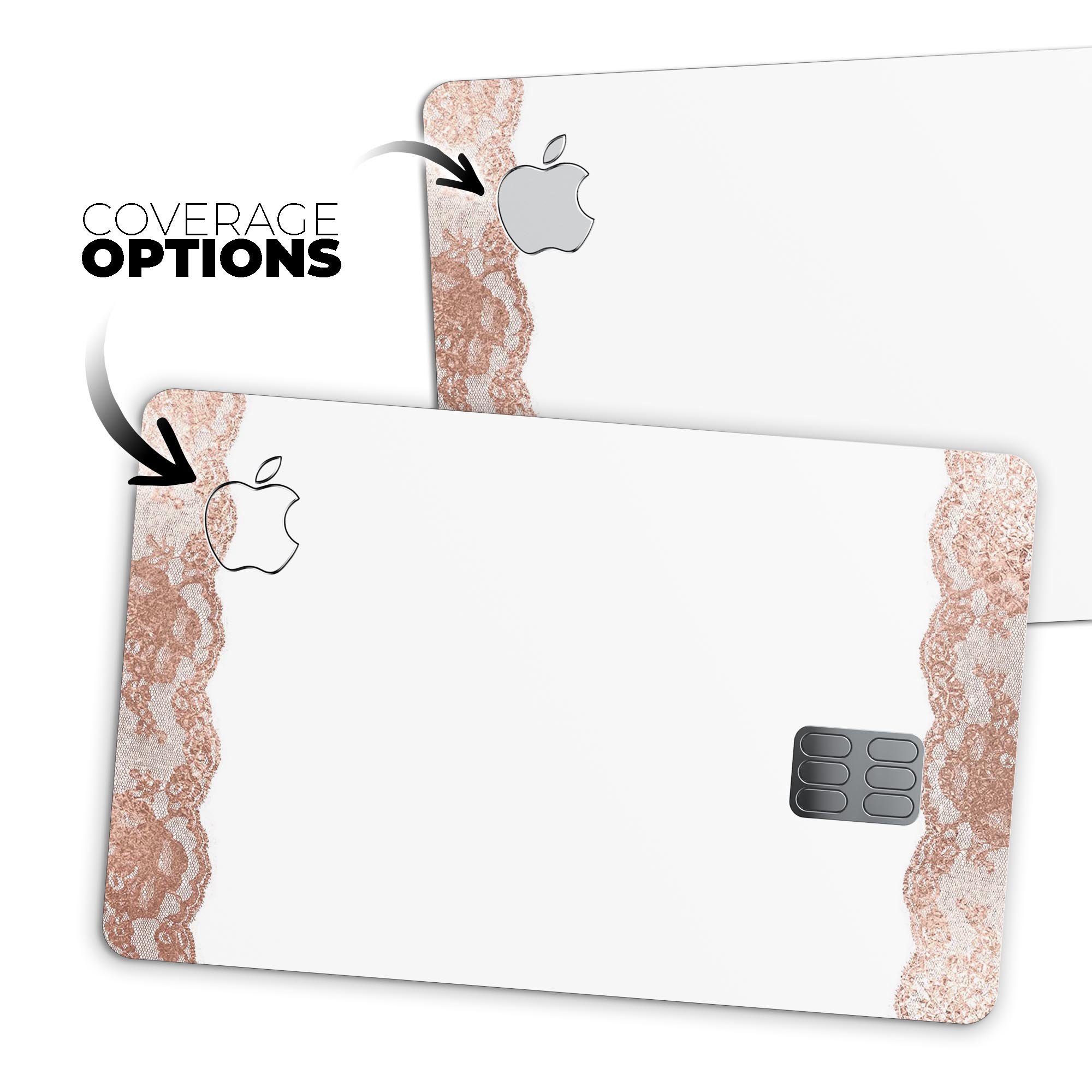 Rose Gold Lace Pattern 8 decal skin for Apple Card, showcasing intricate lace design and premium finish.