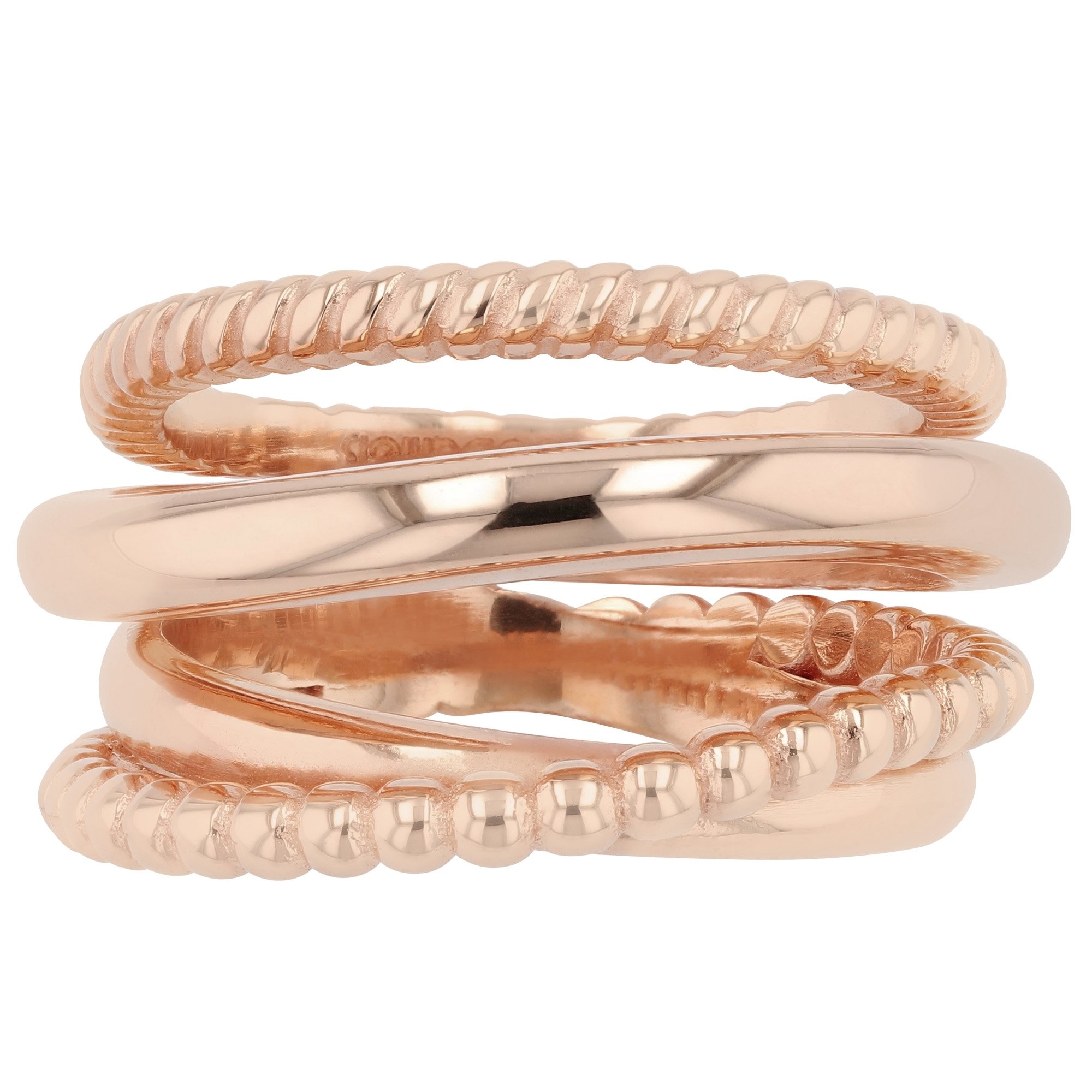 Rose Gold Plated 925 Sterling Silver Cable-Style Crossover Ring showcasing its elegant design and shiny finish.