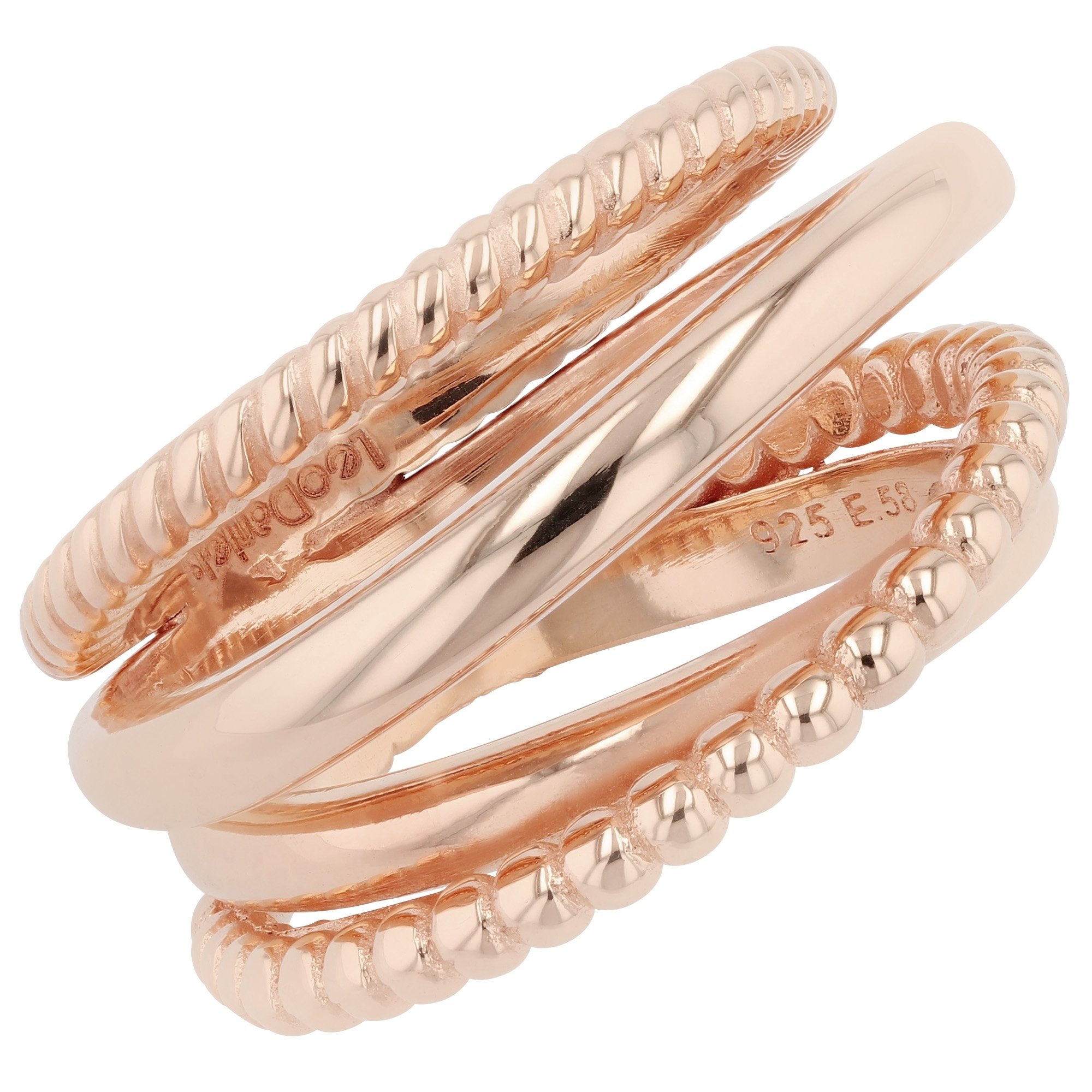 Rose Gold Plated 925 Sterling Silver Cable-Style Crossover Ring showcasing its elegant design and shiny finish.