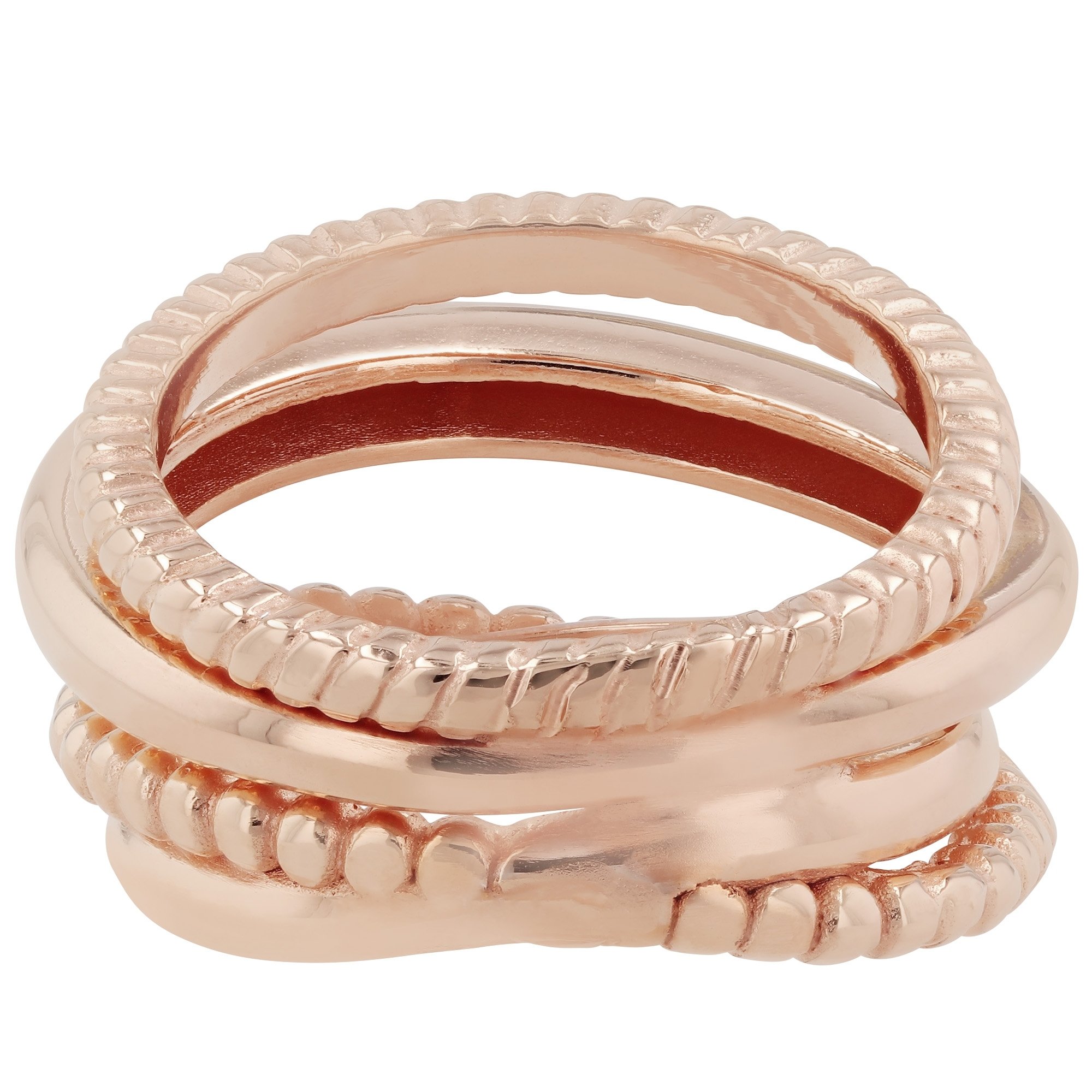 Rose Gold Plated 925 Sterling Silver Cable-Style Crossover Ring showcasing its elegant design and shiny finish.