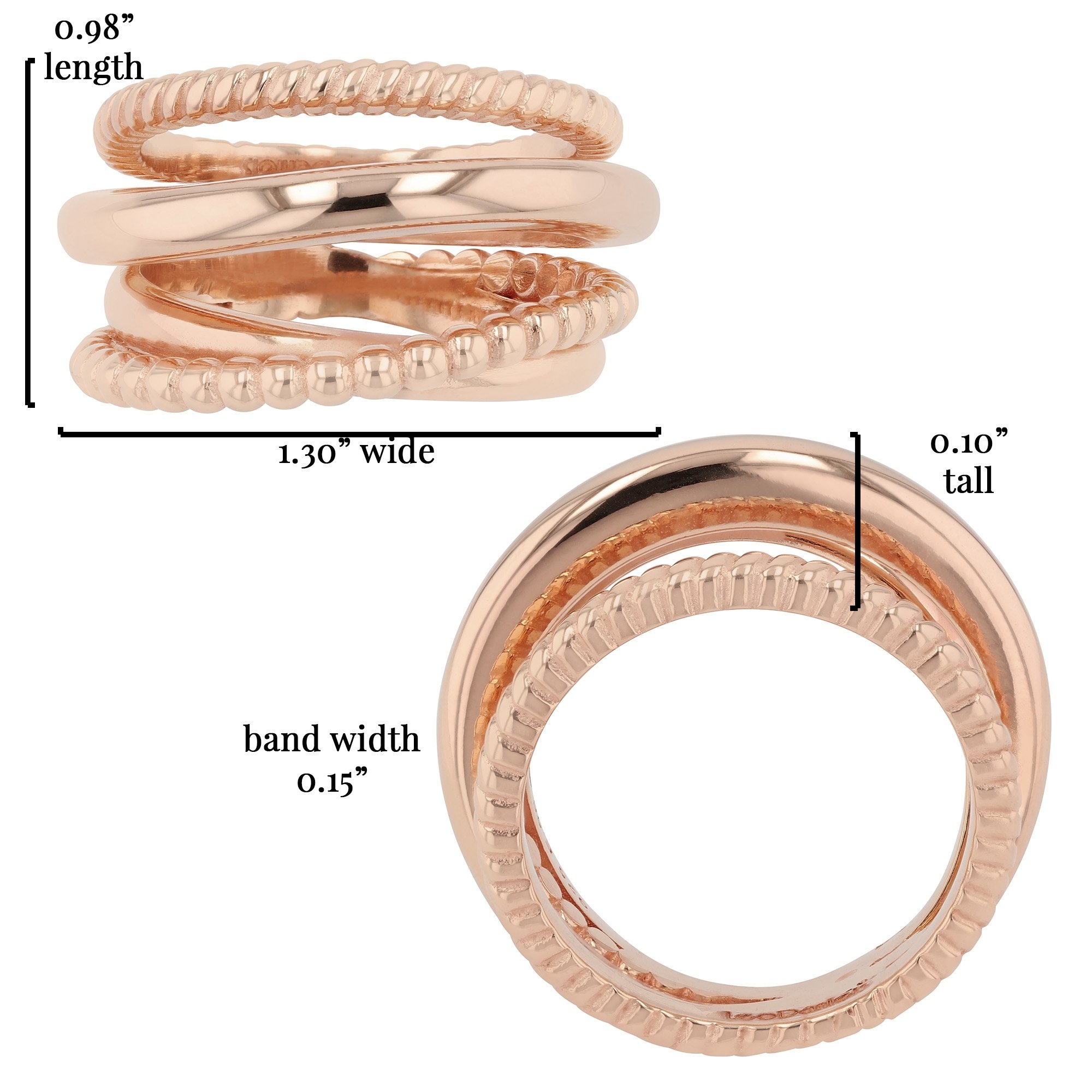 Rose Gold Plated 925 Sterling Silver Cable-Style Crossover Ring showcasing its elegant design and shiny finish.