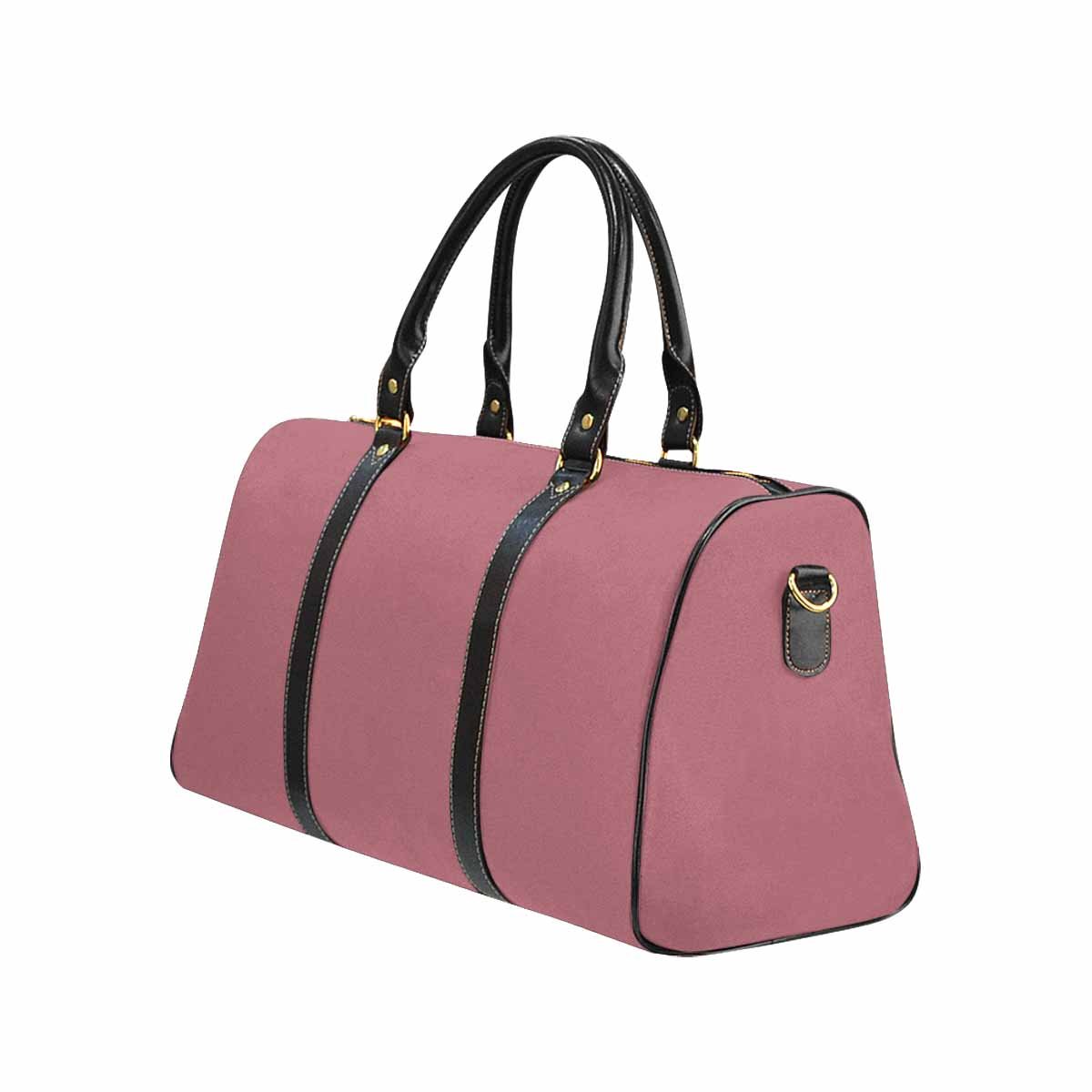 Stylish Rose Gold Red Travel Bag with adjustable strap, showcasing its waterproof fabric and spacious design.