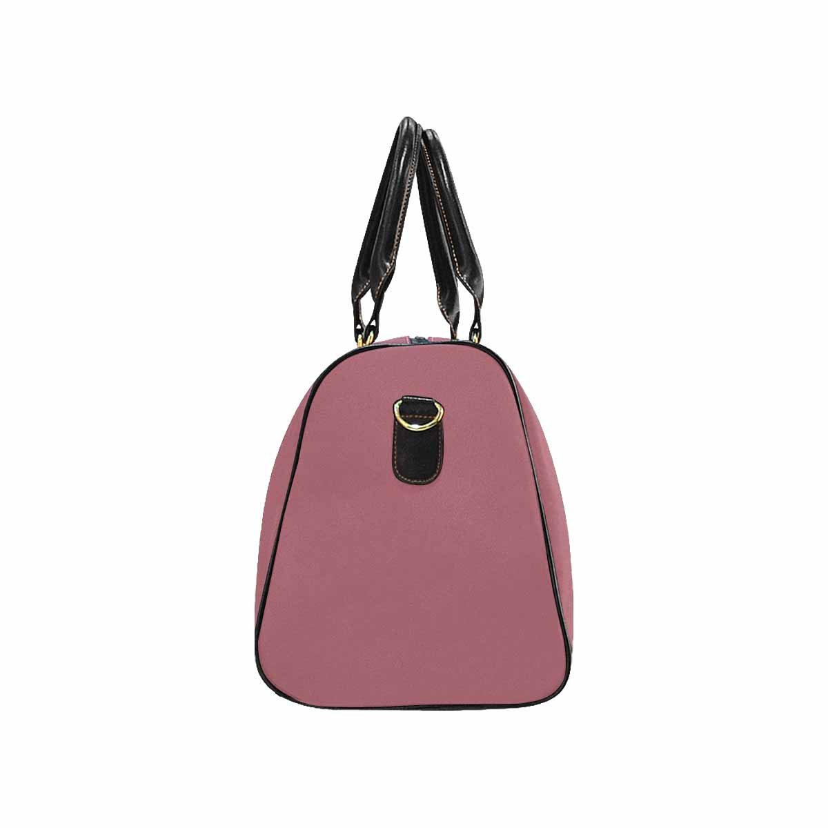 Stylish Rose Gold Red Travel Bag with adjustable strap, showcasing its waterproof fabric and spacious design.