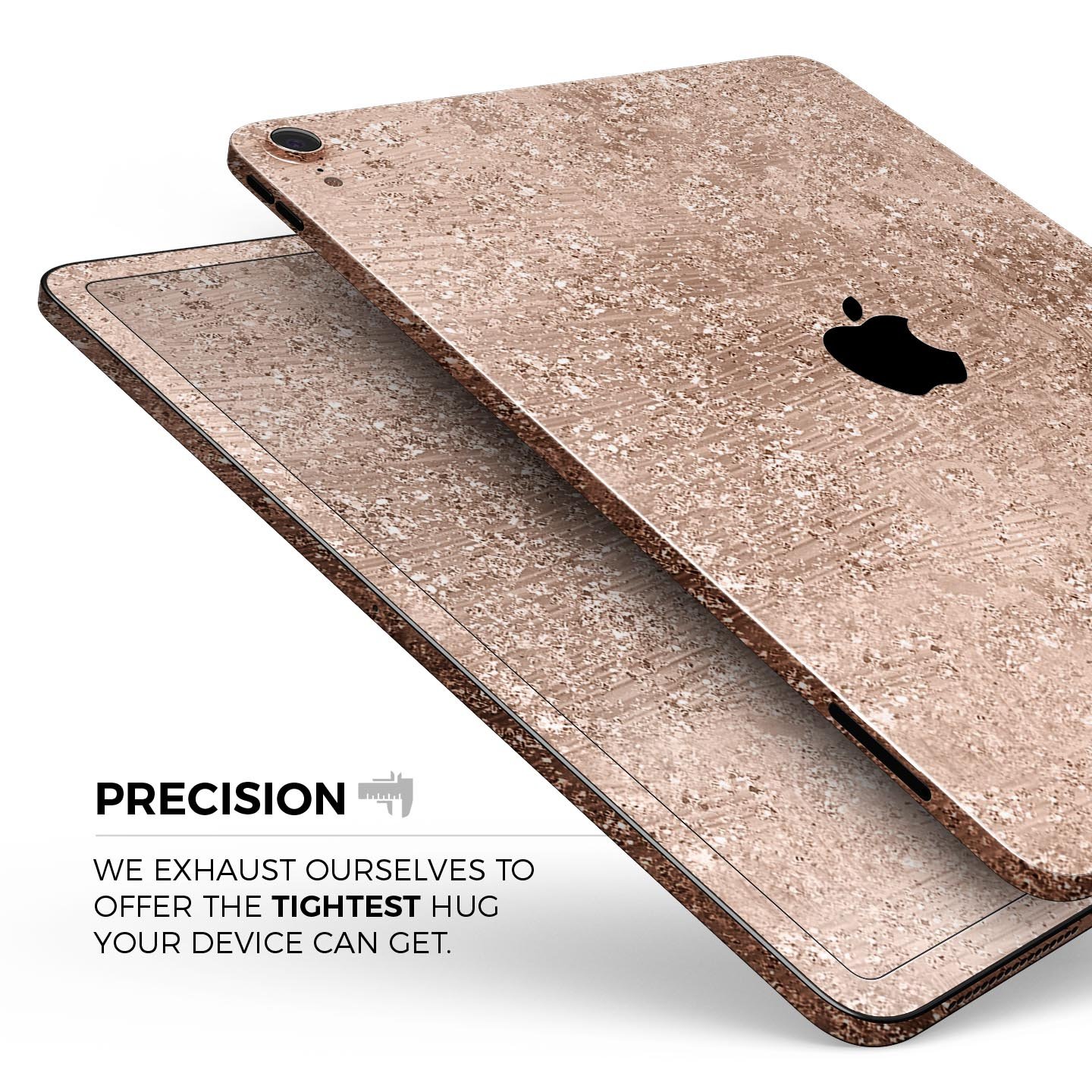 Rose Gold Scratched Full Body Skin Decal for Apple iPad Pro, showcasing its sleek design and premium finish.