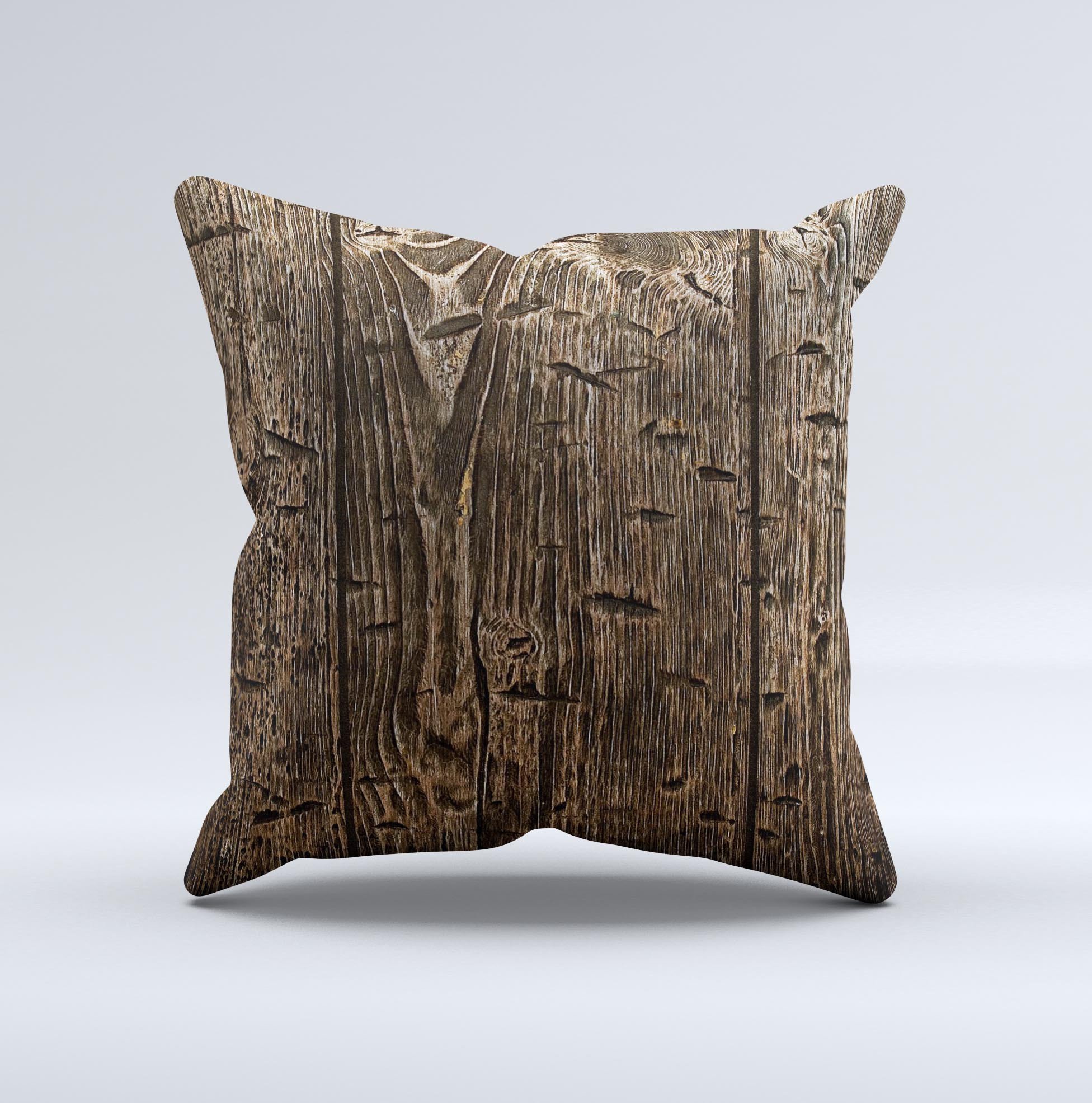 Rough Textured Dark Wooden Planks decorative throw pillow with unique ink-fuzed design, handcrafted in Virginia, showcasing rustic charm.