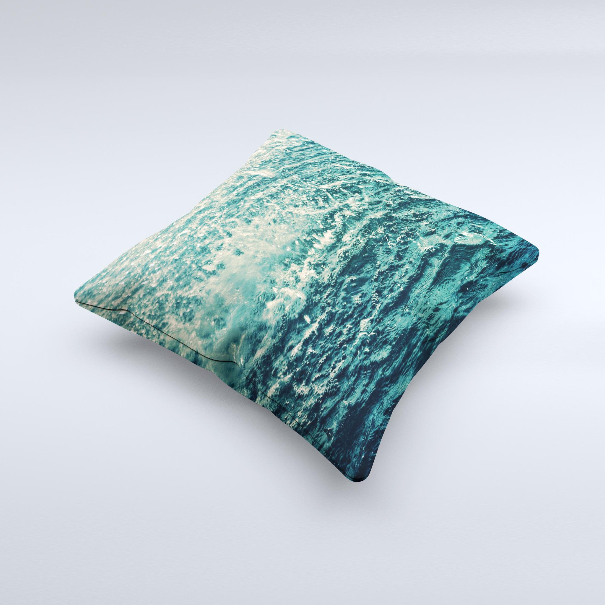 Rough Water Ink-Fuzed Decorative Throw Pillow showcasing unique handmade graphics and high-quality fabric, perfect for home decor.