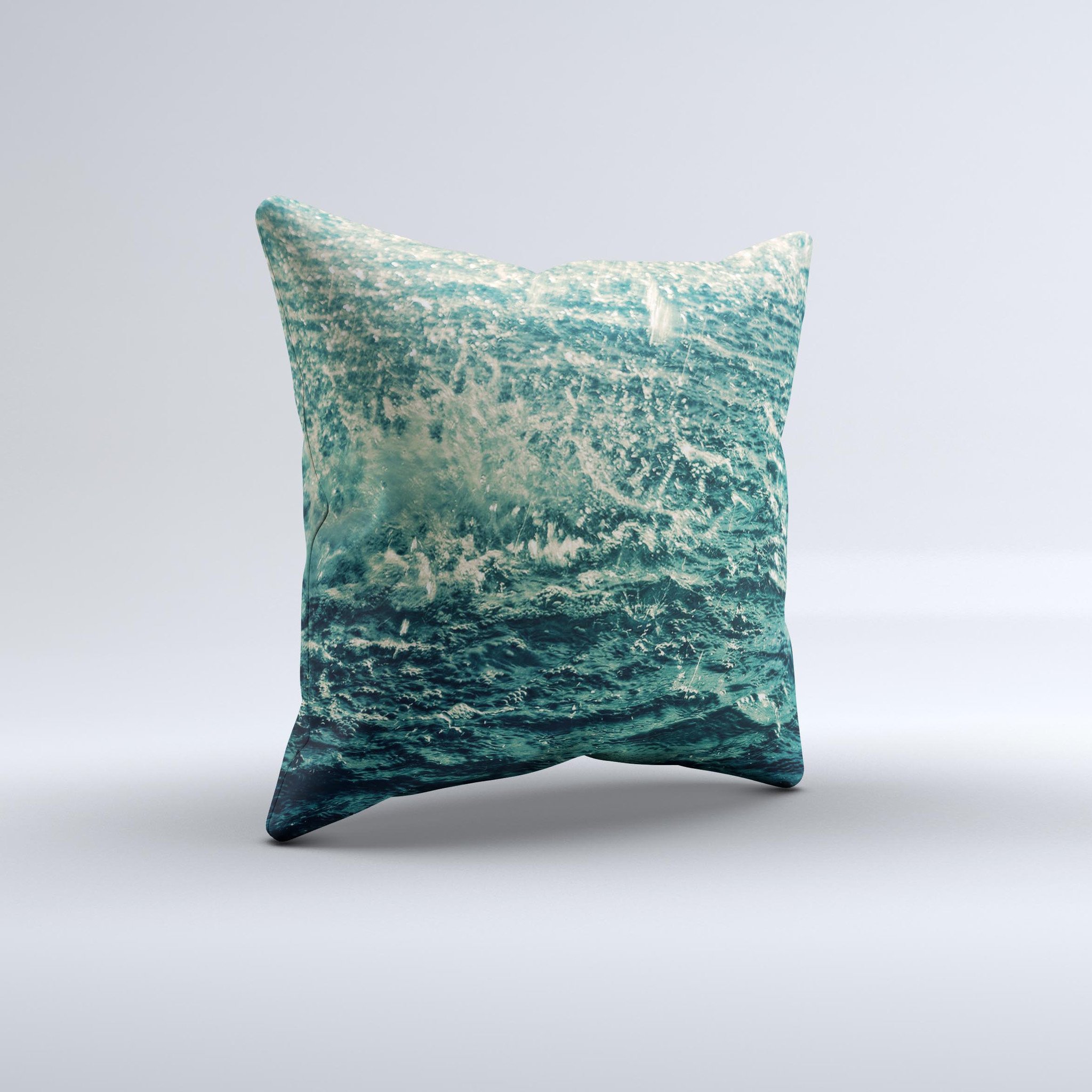 Rough Water Ink-Fuzed Decorative Throw Pillow showcasing unique handmade graphics and high-quality fabric, perfect for home decor.
