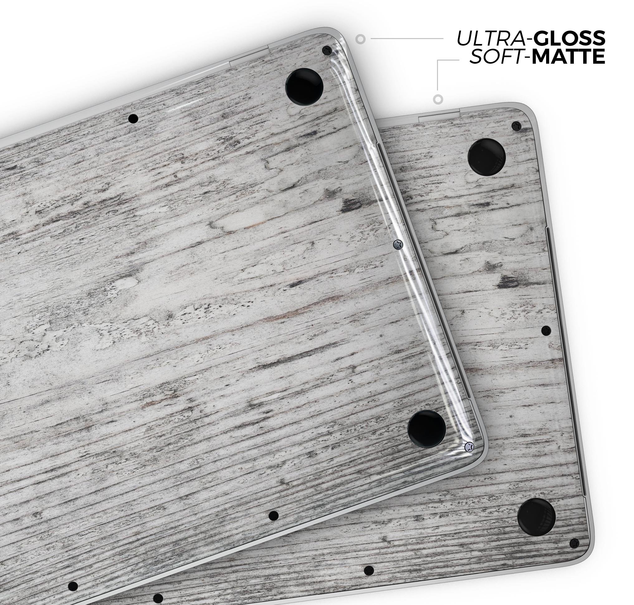 Rough White Wood Skin Decal Wrap Kit for Apple MacBook, showcasing a stylish wood design with a soft-matte finish.