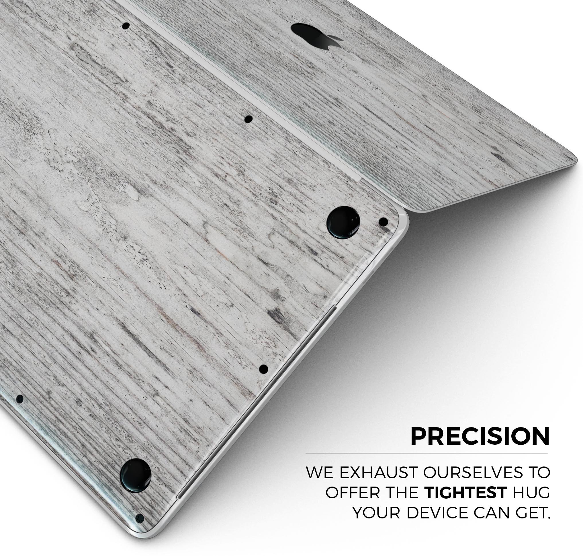 Rough White Wood Skin Decal Wrap Kit for Apple MacBook, showcasing a stylish wood design with a soft-matte finish.