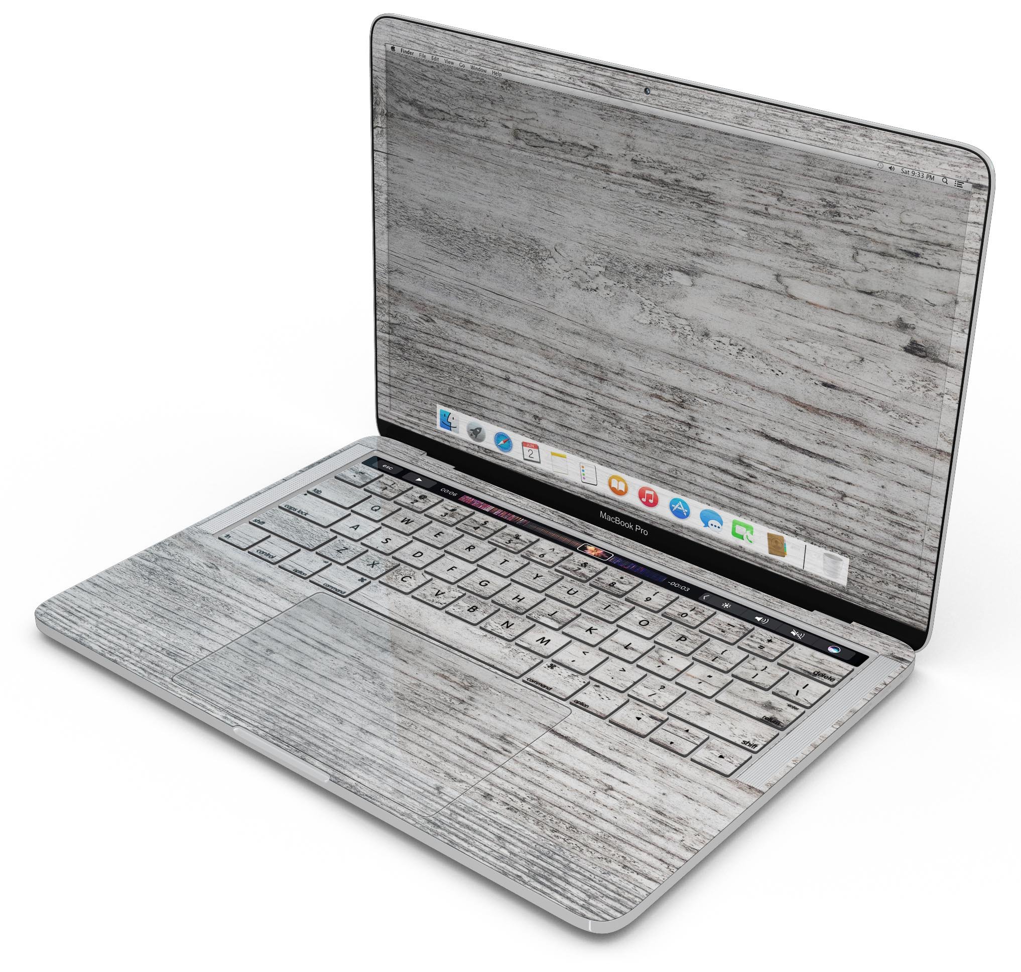 Rough White Wood Skin Decal Wrap Kit for Apple MacBook, showcasing a stylish wood design with a soft-matte finish.