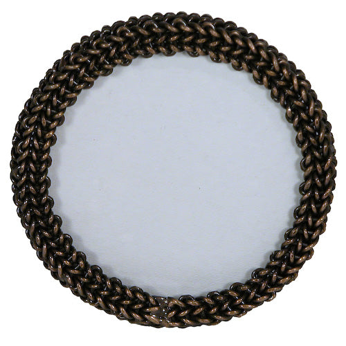 Round Recycled Woven Chain Photo Frame handcrafted from recycled bicycle chains, showcasing a unique and eco-friendly design.