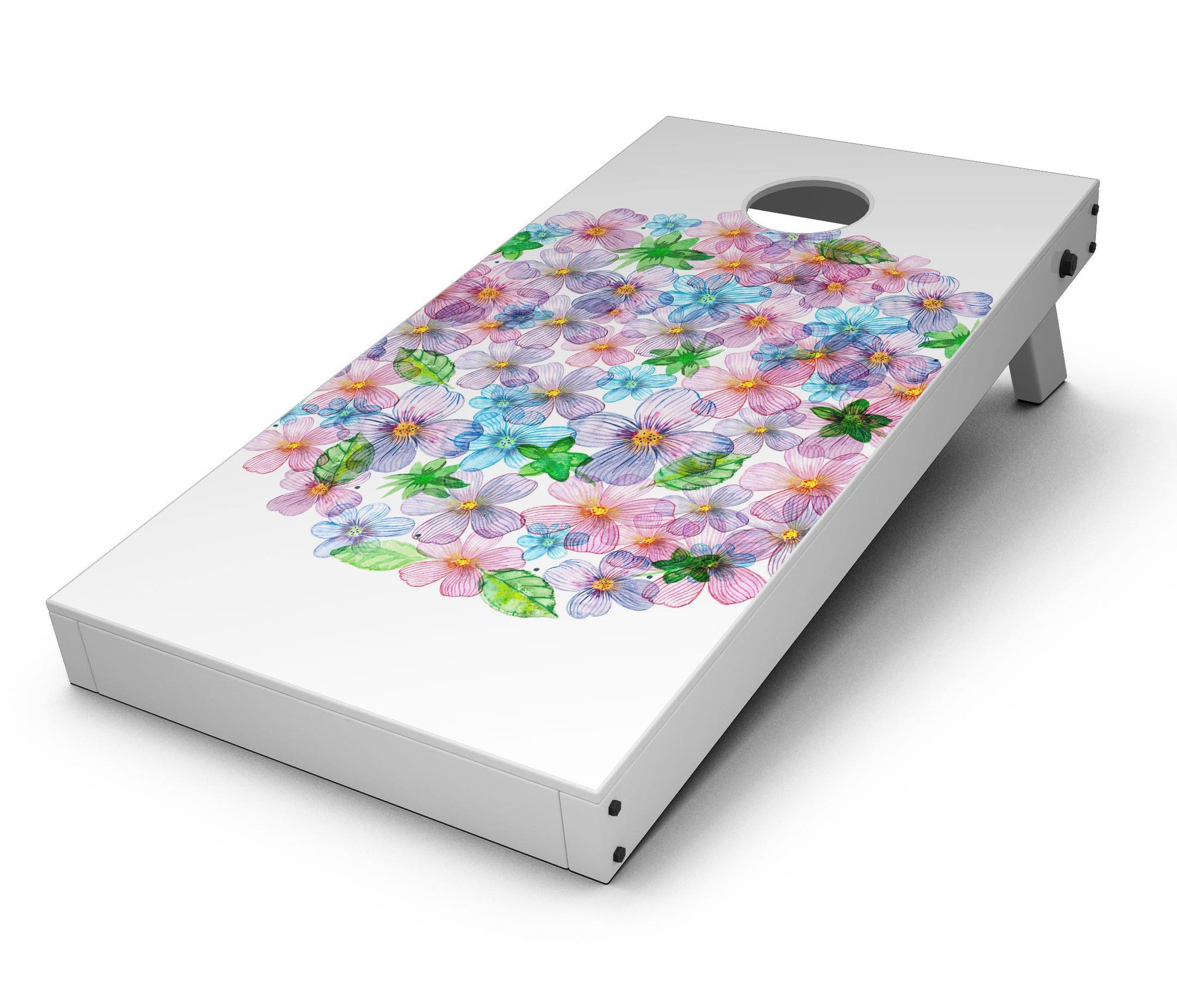 Rounded Flower Cluster CornHole Board Skin Decal Kit showcasing vibrant floral design for Cornhole boards.