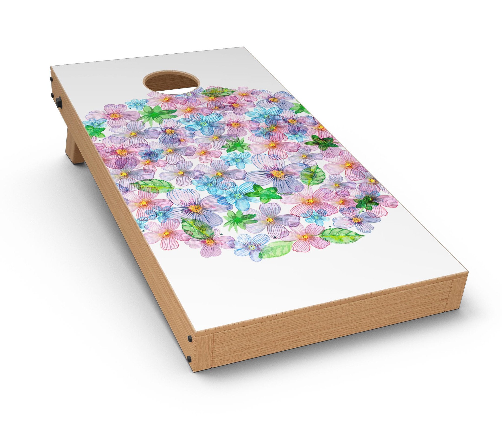 Rounded Flower Cluster CornHole Board Skin Decal Kit showcasing vibrant floral design for Cornhole boards.