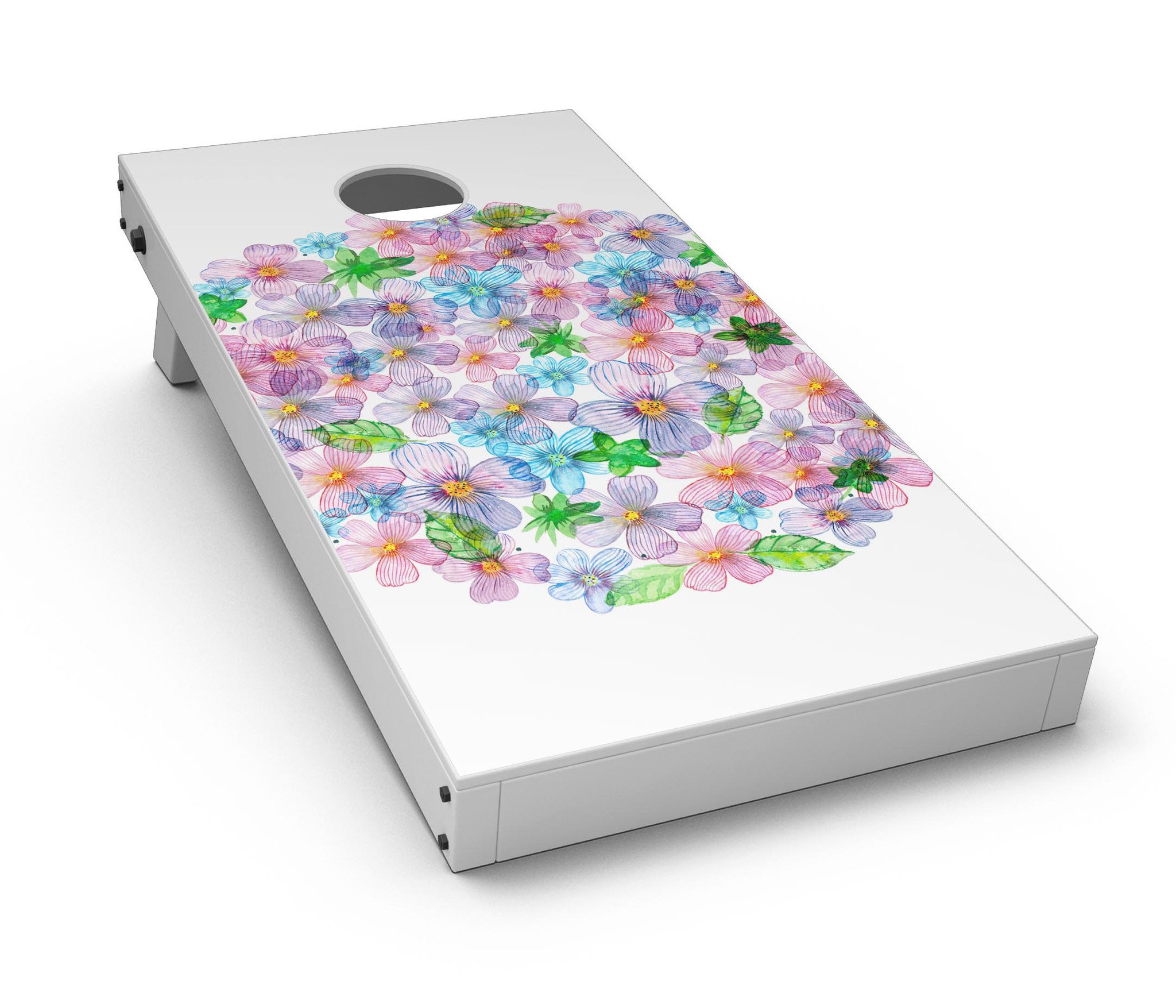 Rounded Flower Cluster CornHole Board Skin Decal Kit showcasing vibrant floral design for Cornhole boards.