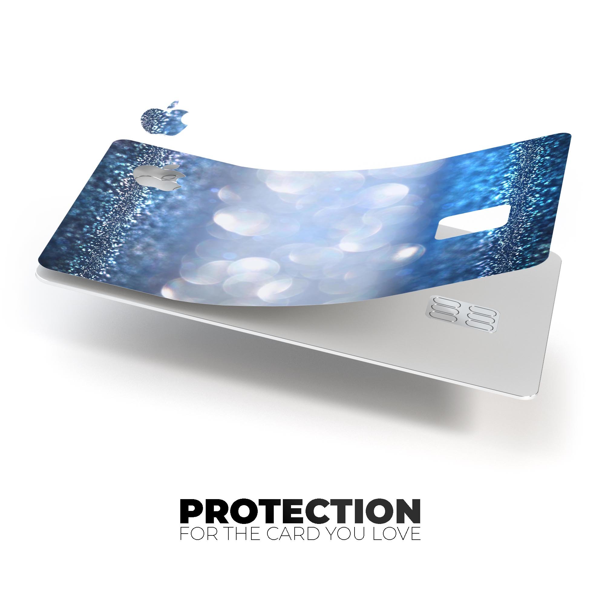 Royal Blue and Silver Glowing Orbs of Light decal on an Apple Card, showcasing its vibrant design and premium quality.