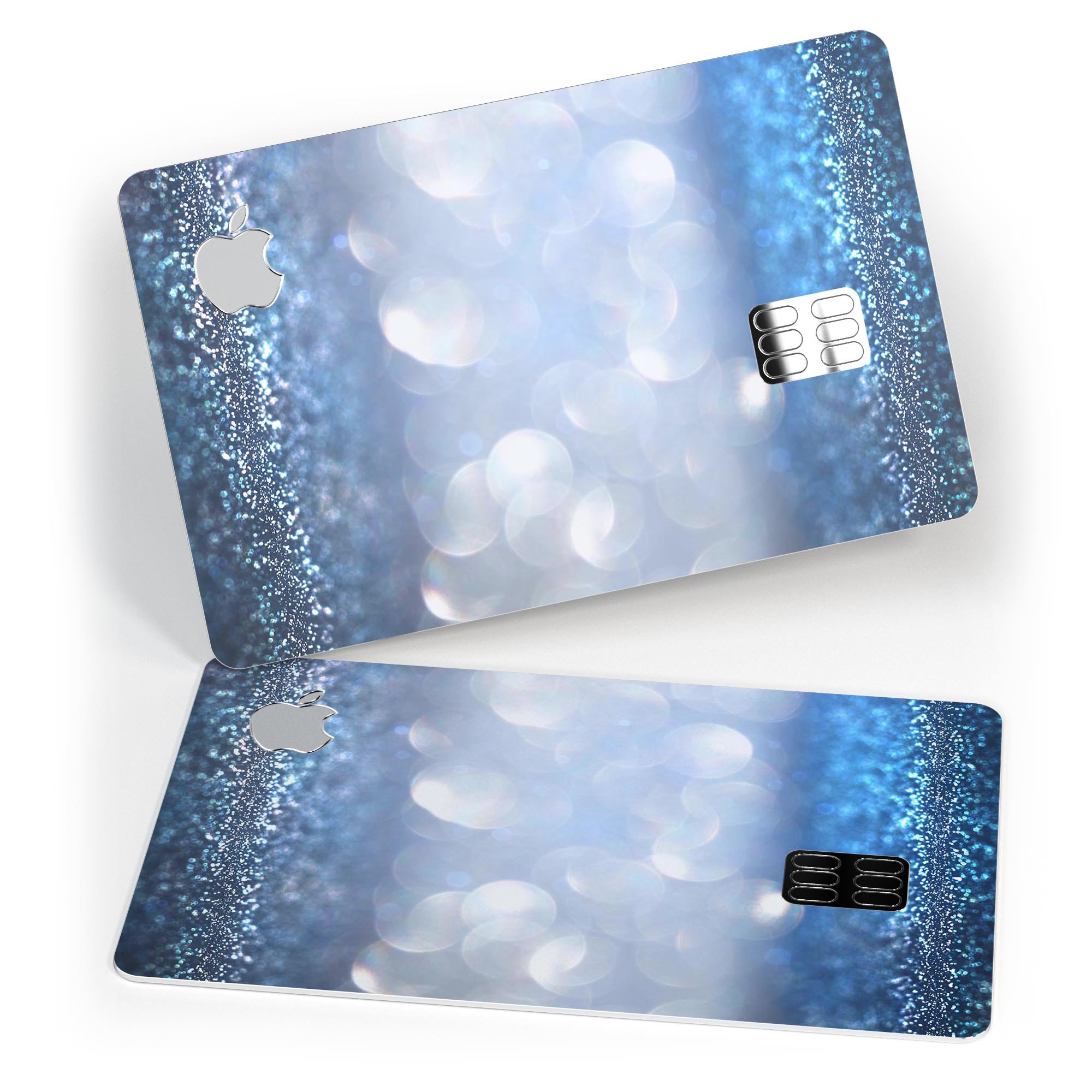 Royal Blue and Silver Glowing Orbs of Light decal on an Apple Card, showcasing its vibrant design and premium quality.