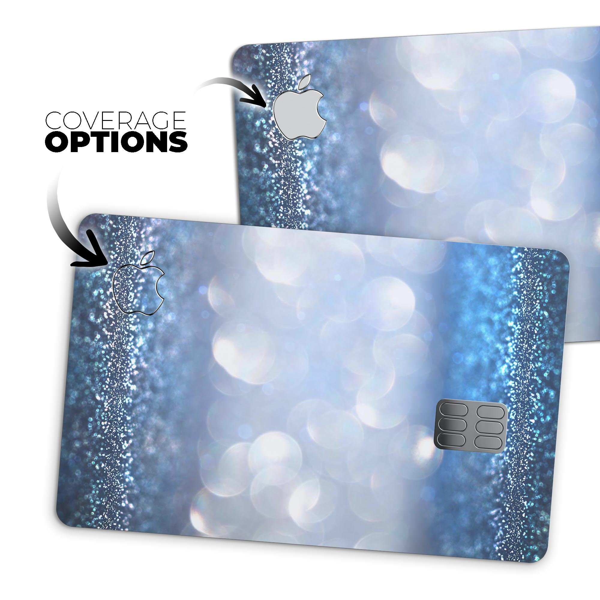 Royal Blue and Silver Glowing Orbs of Light decal on an Apple Card, showcasing its vibrant design and premium quality.