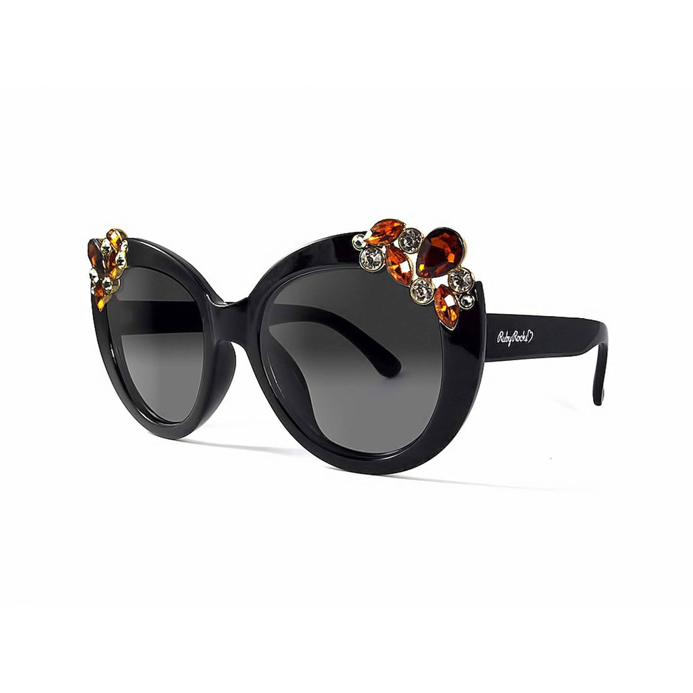 Ruby Rocks Ladies 'Dubai' Gem Detail Sunglasses in Black with gem-encrusted corners and stylish branding.