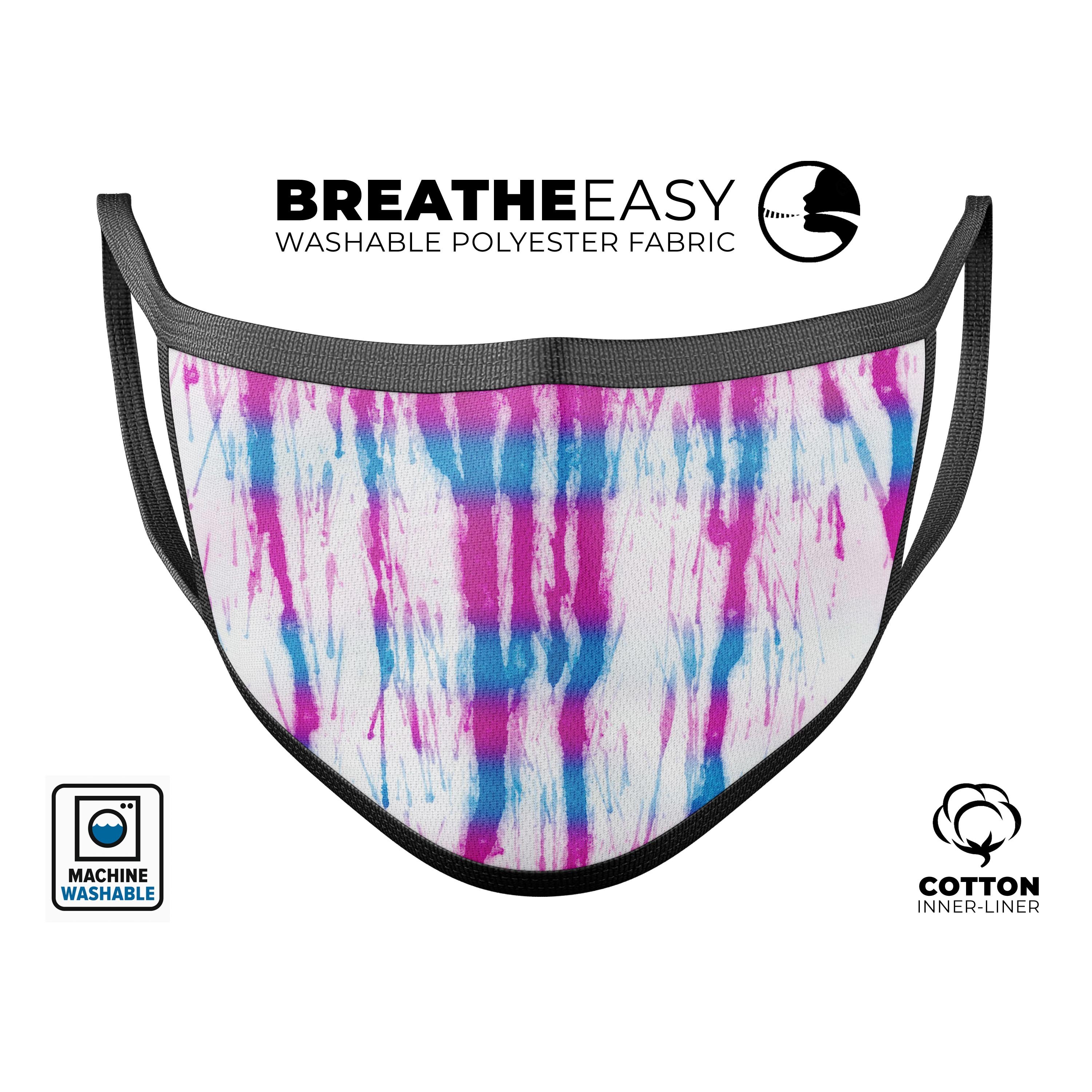 A vibrant blue and pink watercolor patterned mouth cover, showcasing a stylish design suitable for daily use.