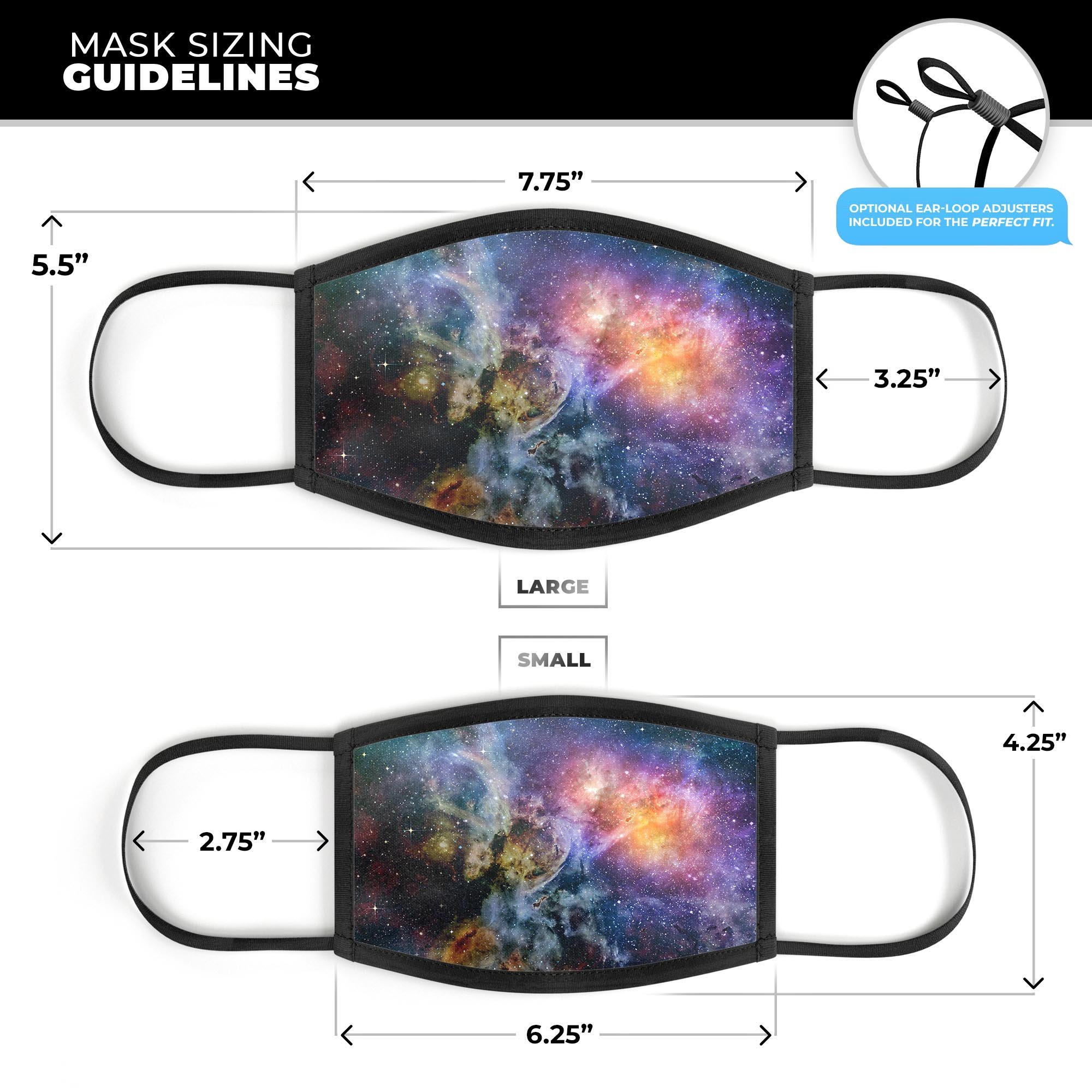 Rust and Bright Neon Colored Stary Sky mouth cover, showcasing vibrant colors and a unique design, made in the USA.