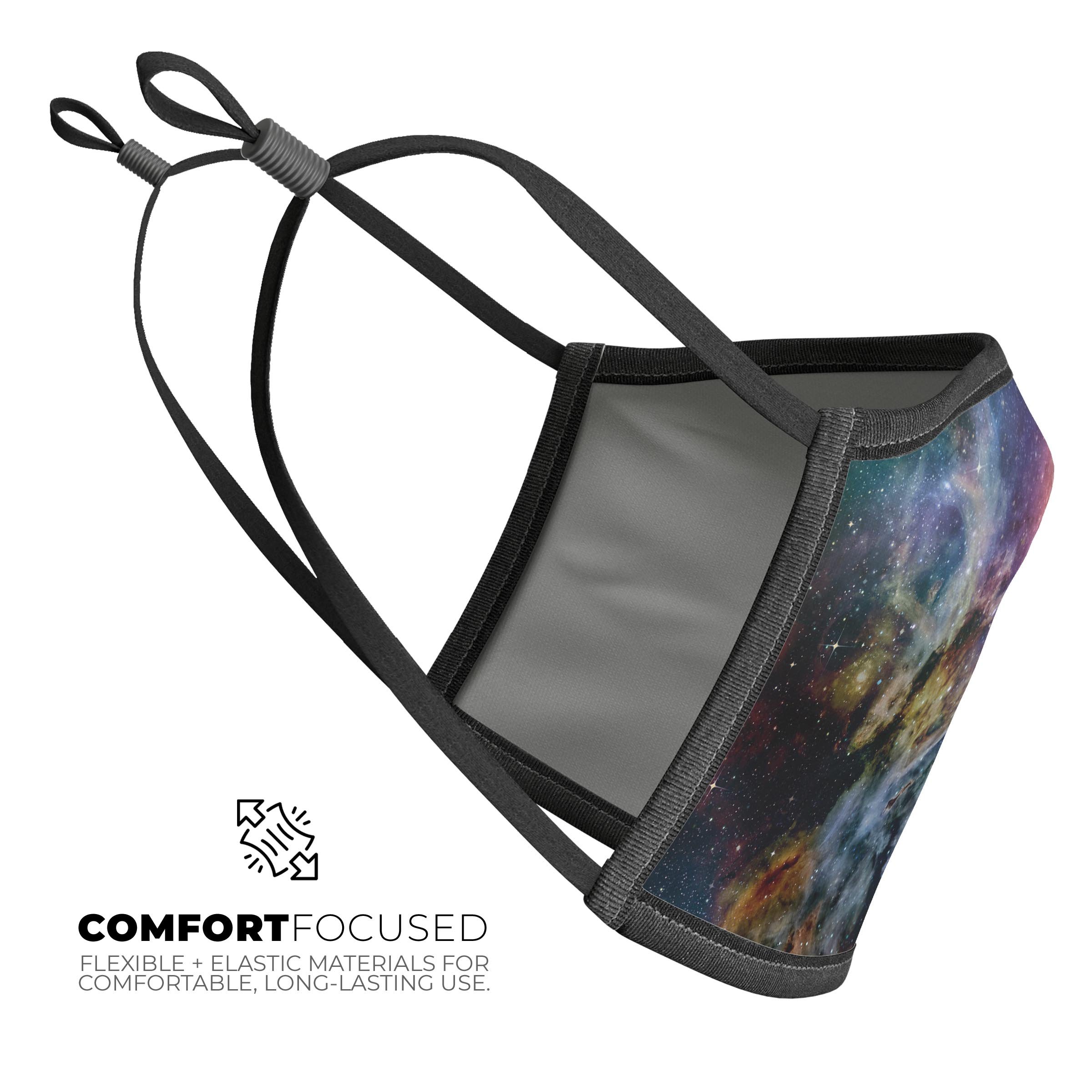 Rust and Bright Neon Colored Stary Sky mouth cover, showcasing vibrant colors and a unique design, made in the USA.