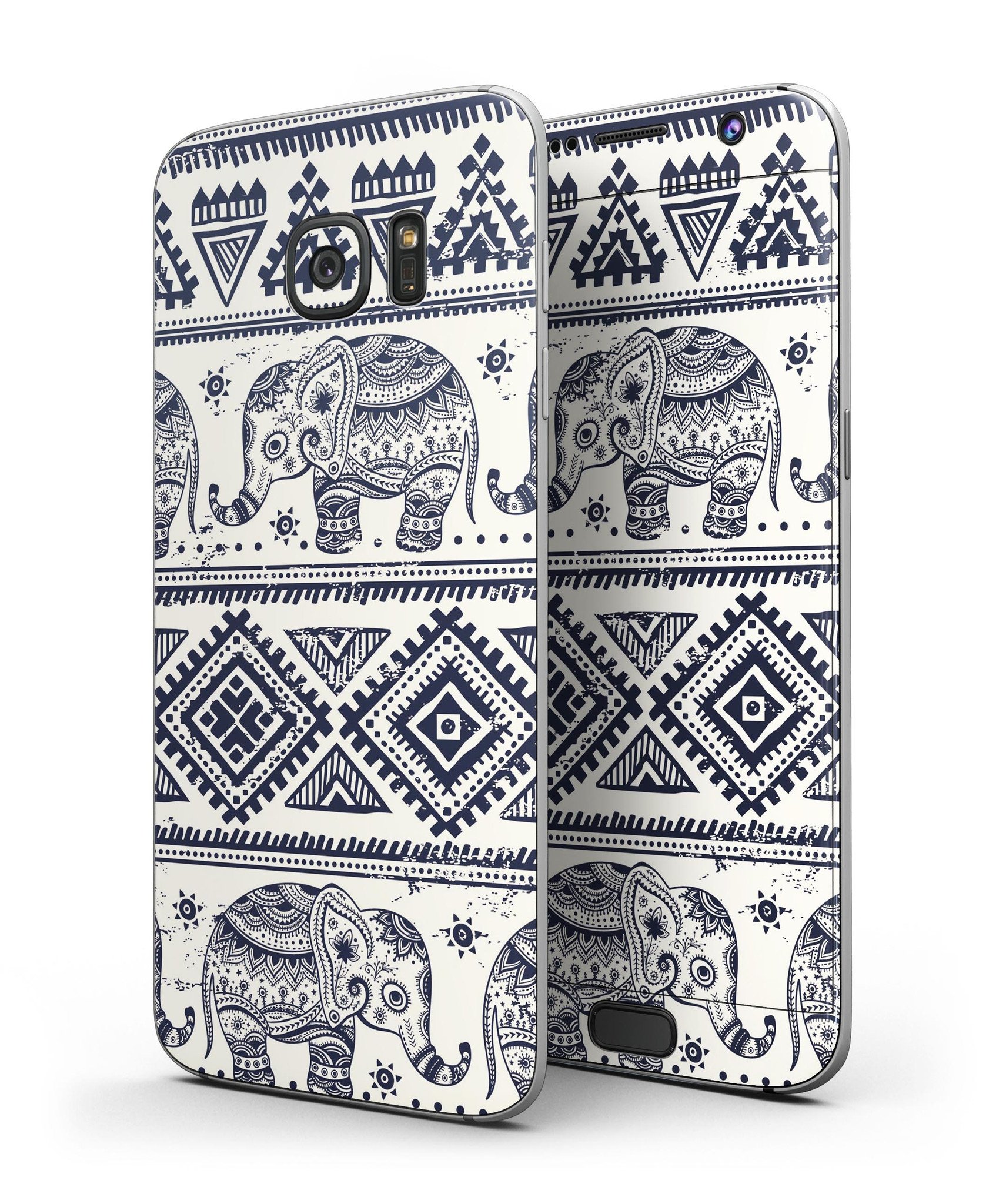 Sacred Elephant Pattern Full Body Skin-Kit for Samsung Galaxy S7, showcasing vibrant colors and intricate design.