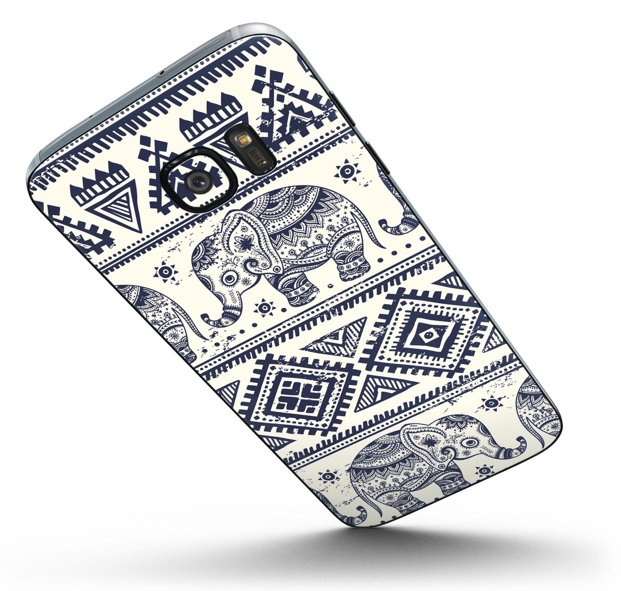 Sacred Elephant Pattern Full Body Skin-Kit for Samsung Galaxy S7, showcasing vibrant colors and intricate design.